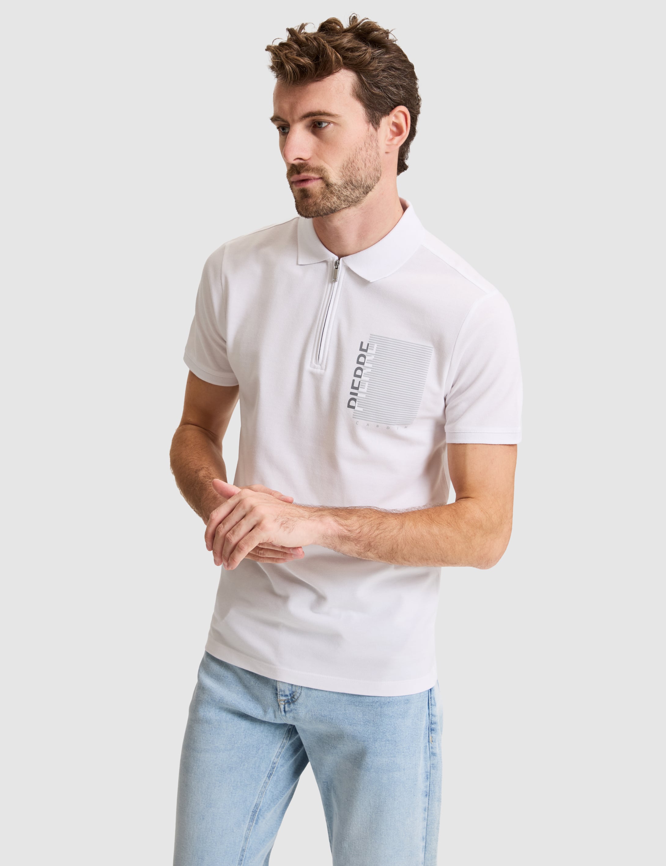 Beyaz Slim Fit %100 Pamuk Fermuarlı Polo Yaka Tişört - 50307929008