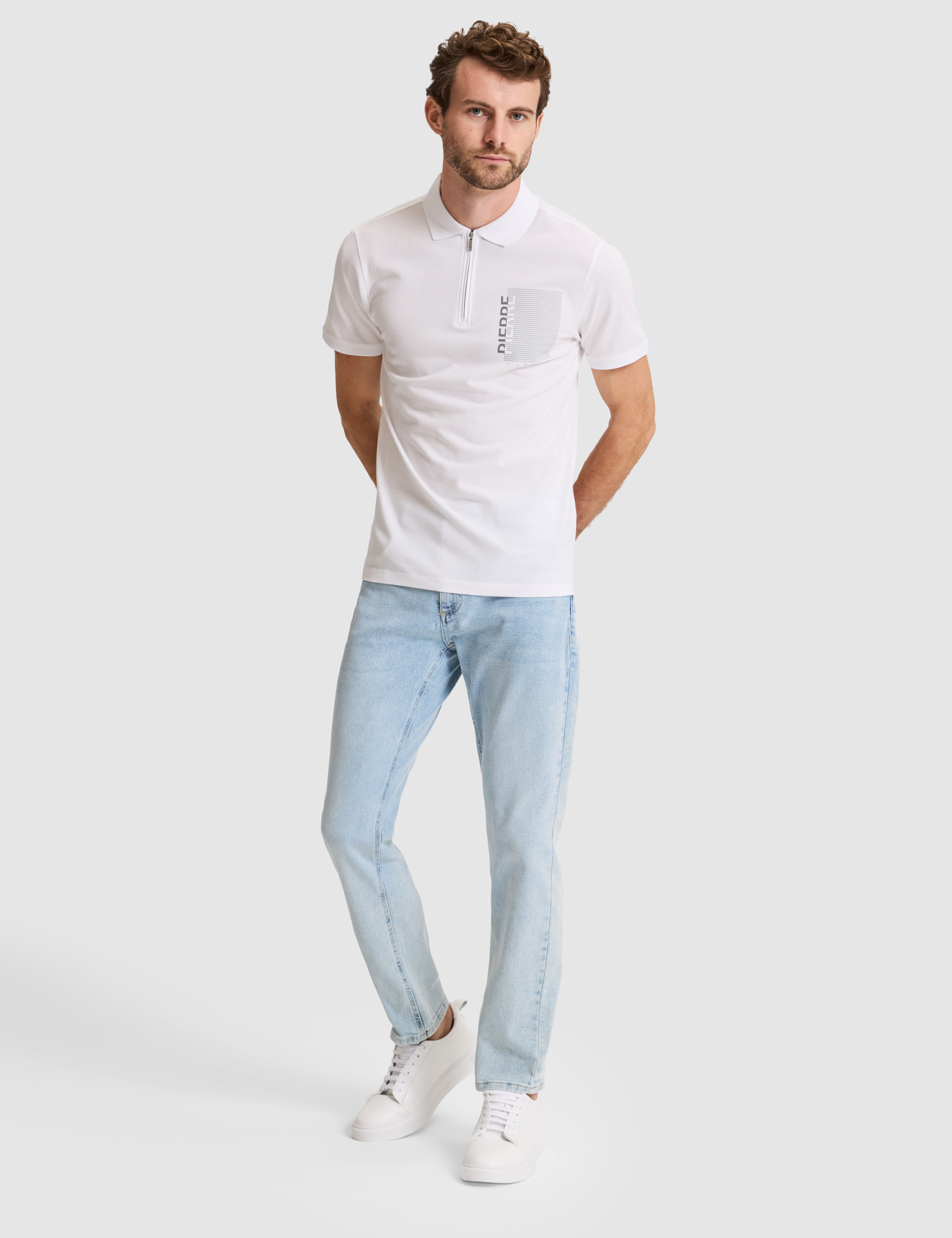 Beyaz Slim Fit %100 Pamuk Fermuarlı Polo Yaka Tişört - 50307929008