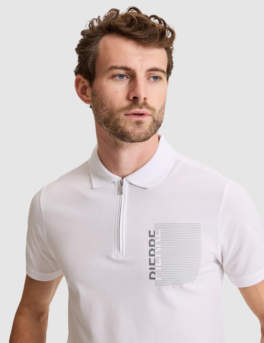Beyaz Slim Fit %100 Pamuk Fermuarlı Polo Yaka Tişört