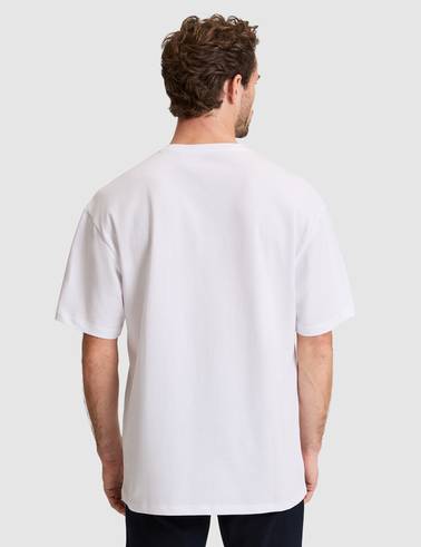 Beyaz Comfort Fit Bisiklet Yaka Tişört