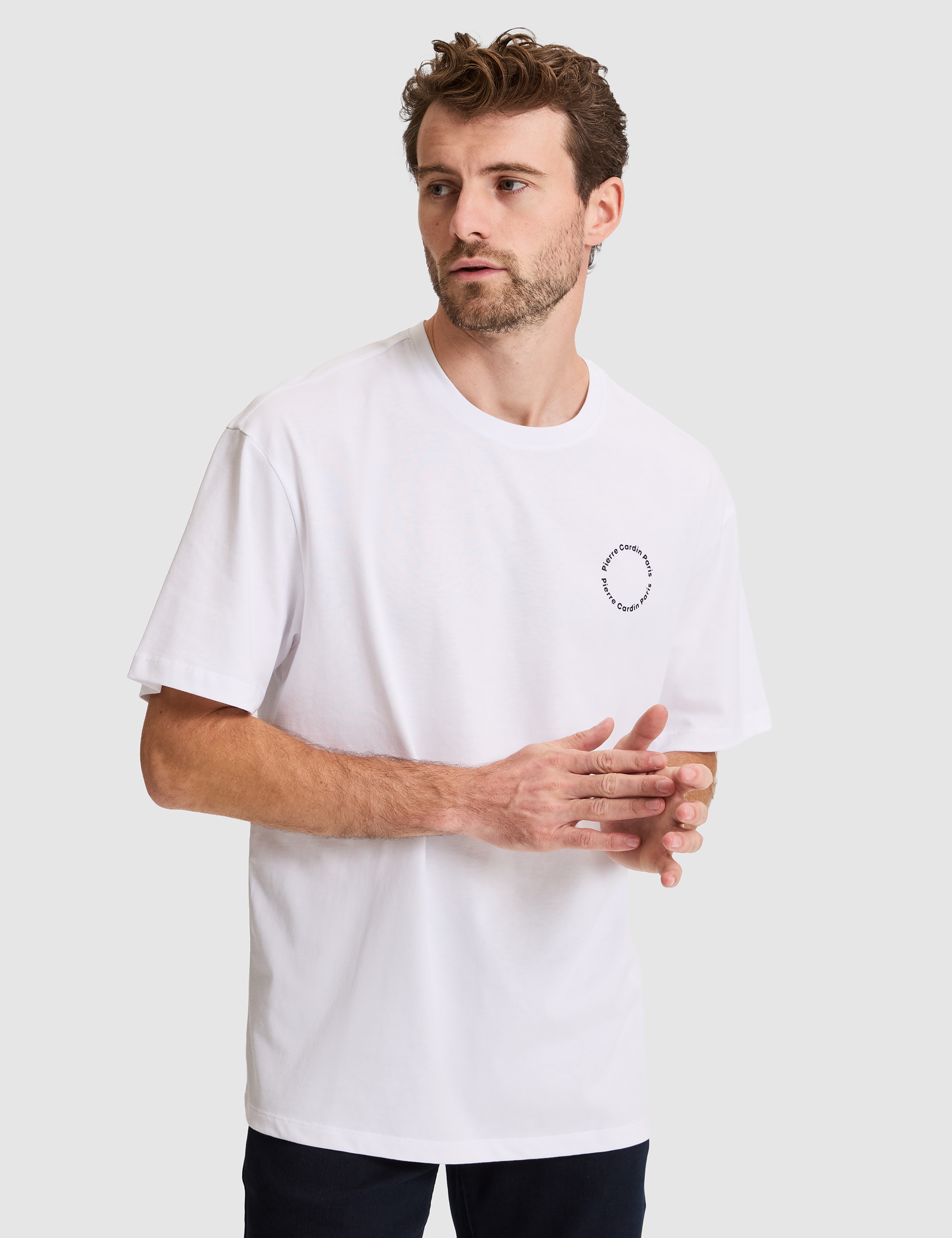 Beyaz Comfort Fit Bisiklet Yaka Tişört - Image 1
