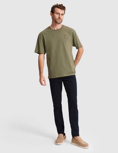 Haki Comfort Fit Bisiklet Yaka Tişört