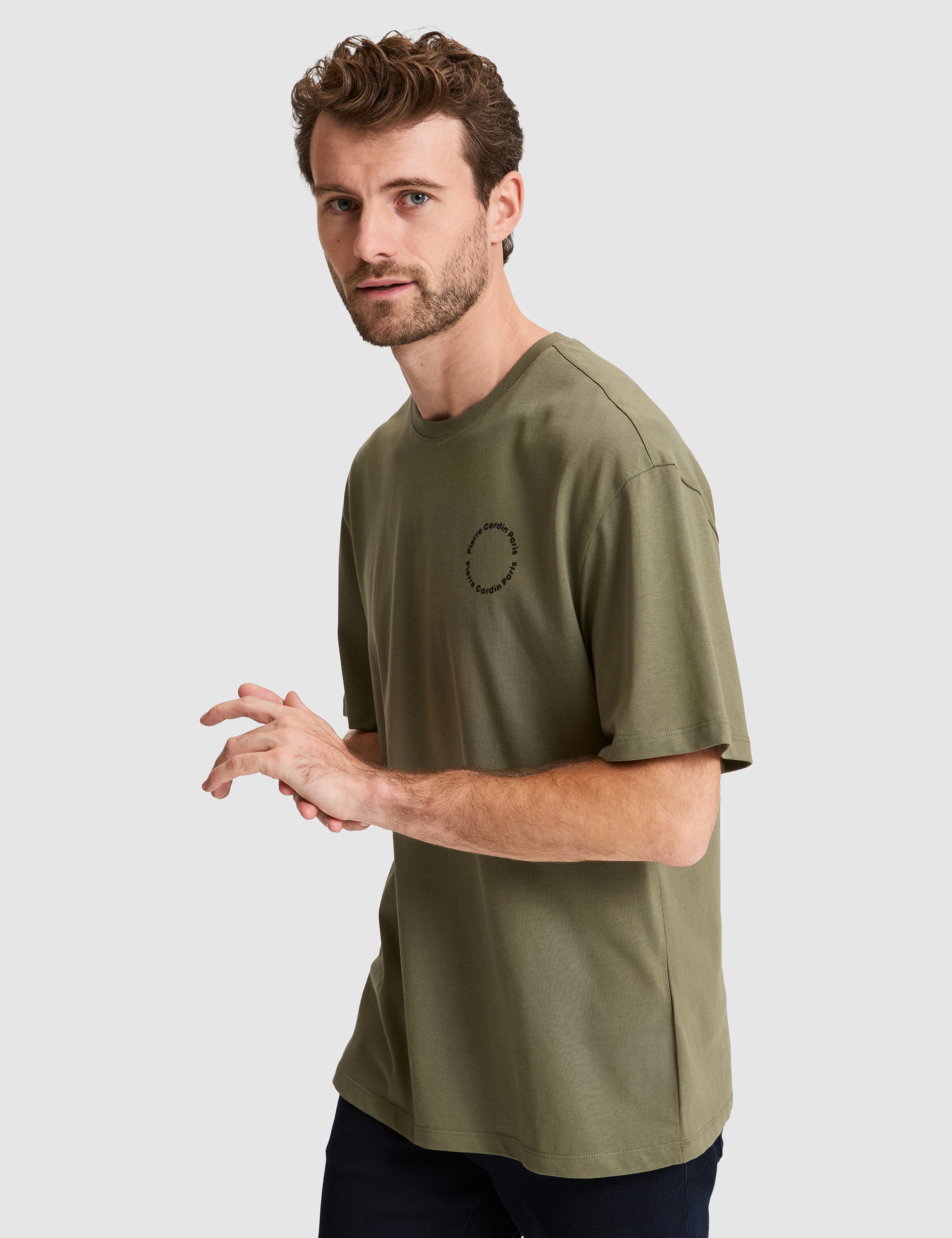 Haki Comfort Fit Bisiklet Yaka Tişört
