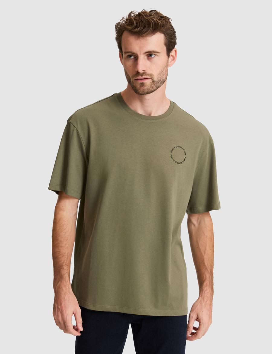 Haki Comfort Fit Bisiklet Yaka Tişört