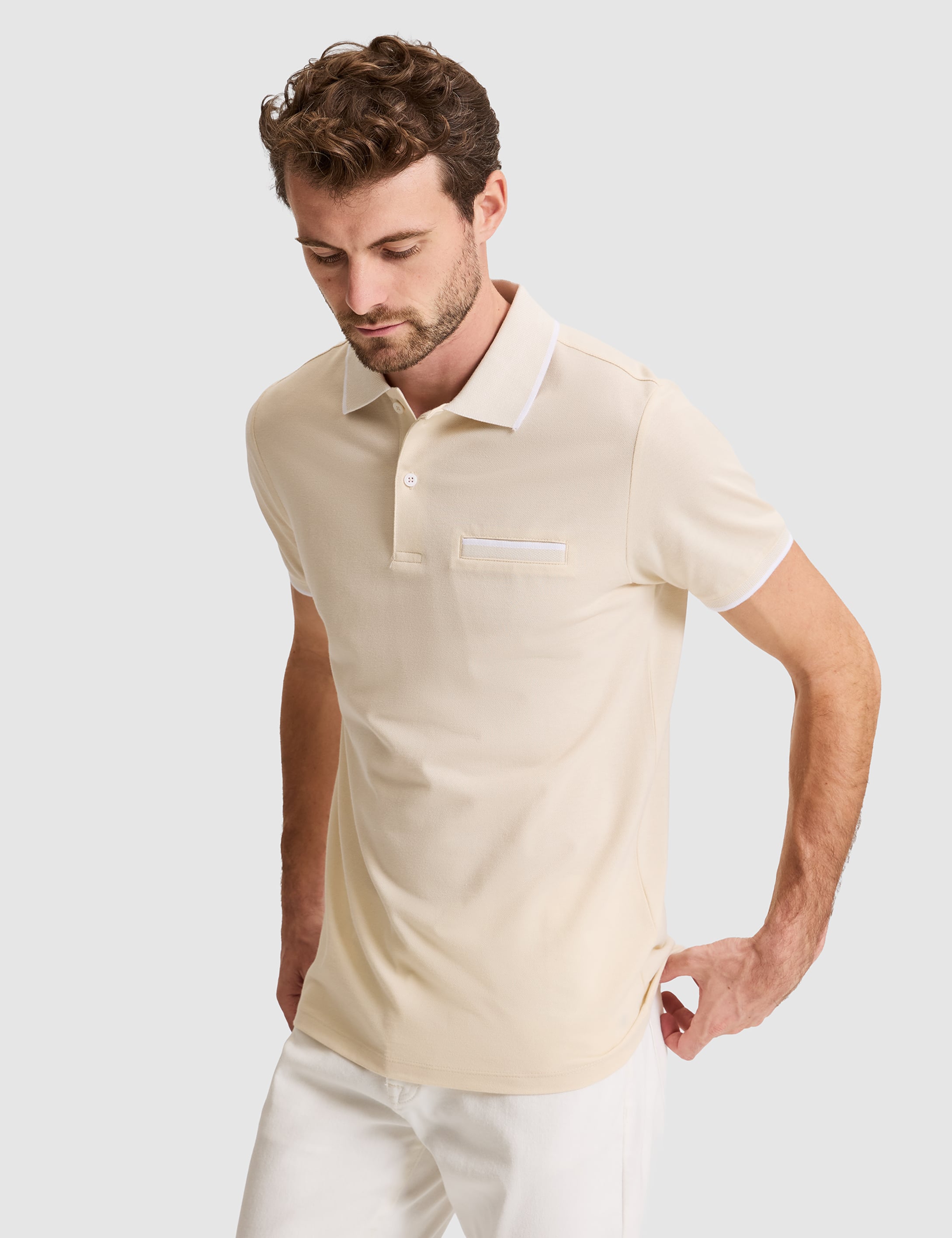 Bej Slim Fit %100 Pamuk Düğmeli Polo Yaka Tişört - 50307562025