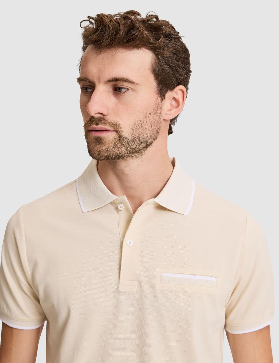 Bej Slim Fit %100 Pamuk Düğmeli Polo Yaka Tişört