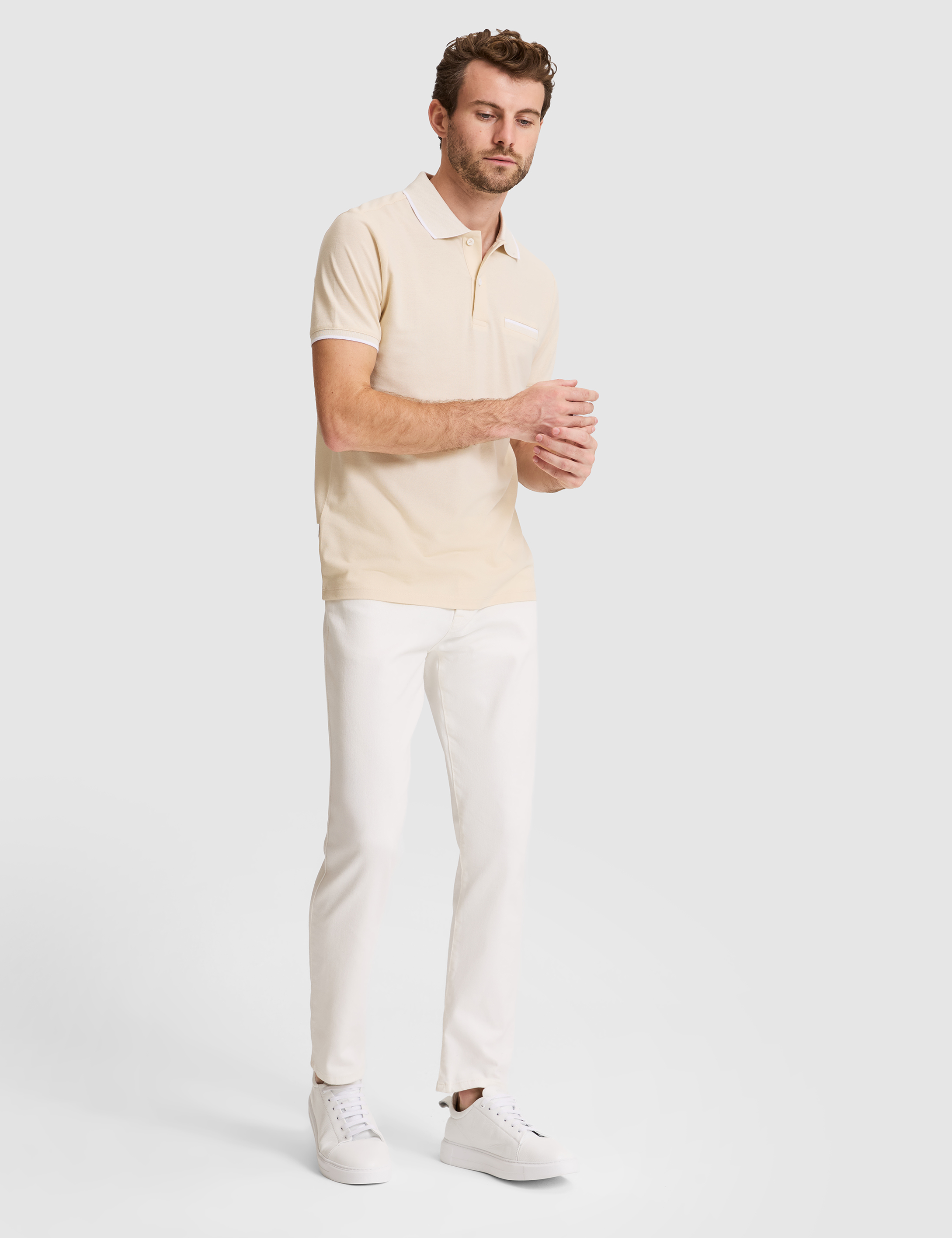 Bej Slim Fit %100 Pamuk Düğmeli Polo Yaka Tişört - 50307562025