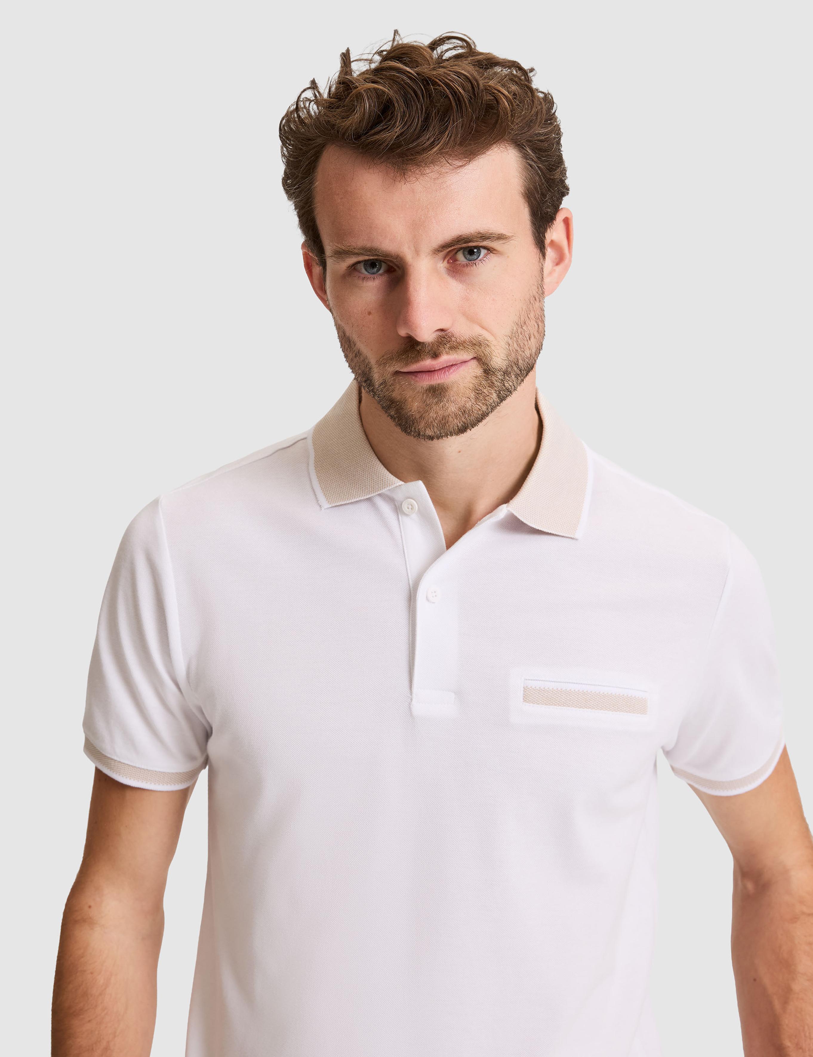 Beyaz Slim Fit %100 Pamuk Düğmeli Polo Yaka Tişört