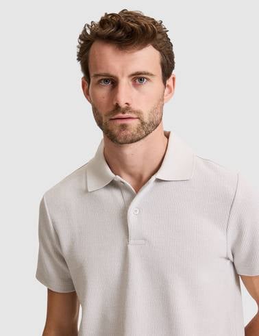 Gri Slim Fit Örme Dokulu Polo Yaka Tişört