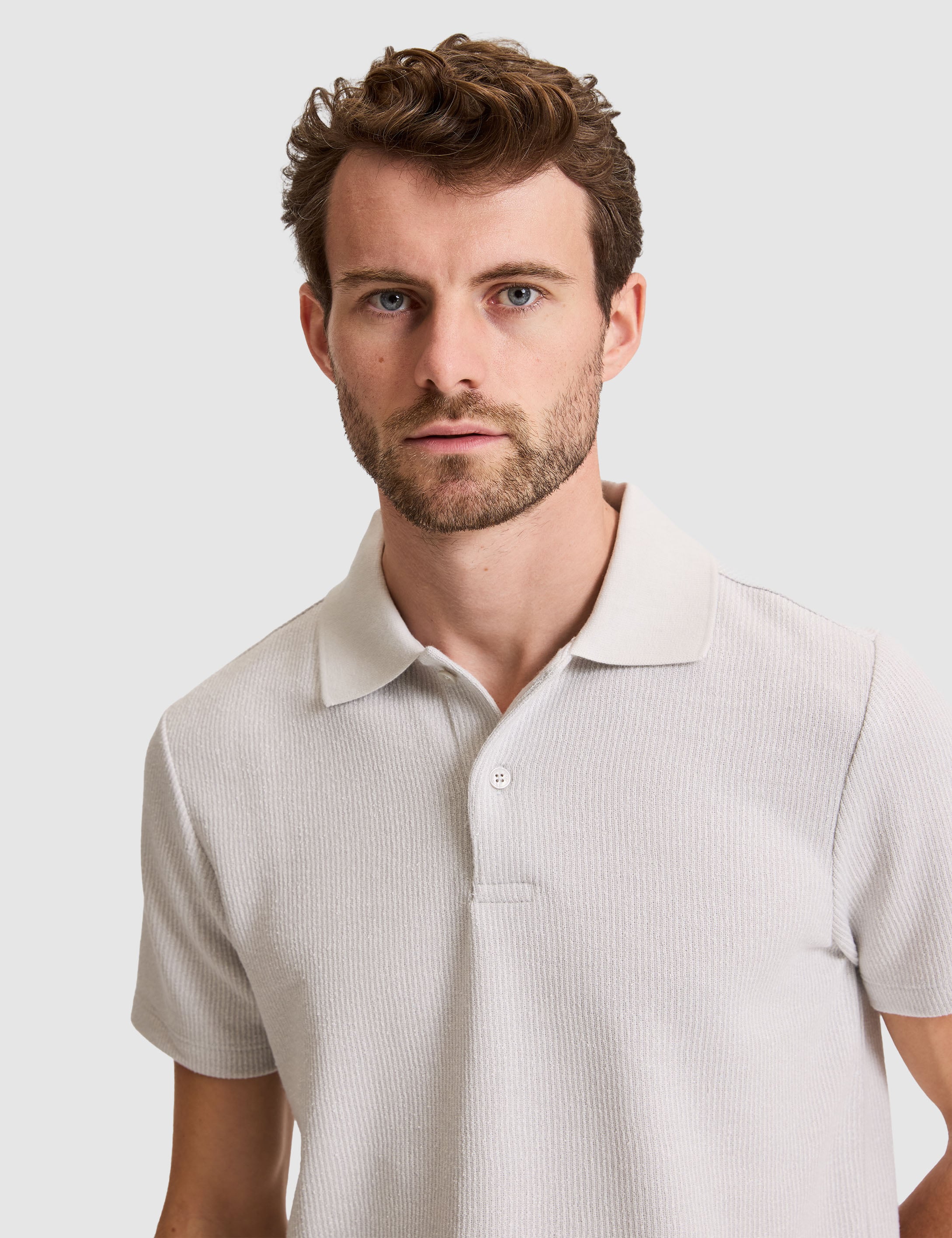 Gri Slim Fit Örme Dokulu Düğmeli Polo Yaka Tişört - 50310171068