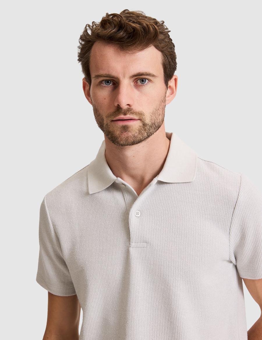 Gri Slim Fit Örme Dokulu Düğmeli Polo Yaka Tişört