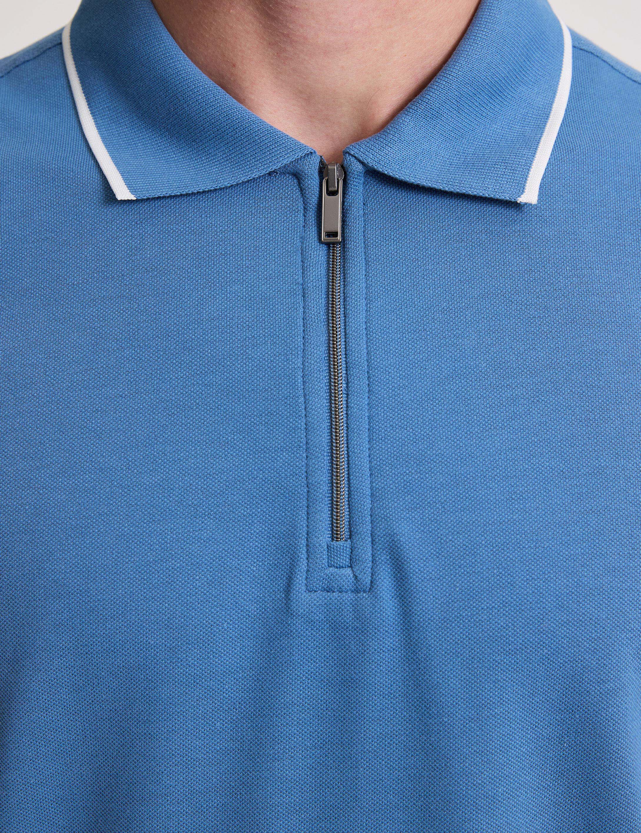 Koyu Mavi Slim Fit %100 Pamuk Fermuarlı Polo Yaka Tişört - 50307516043