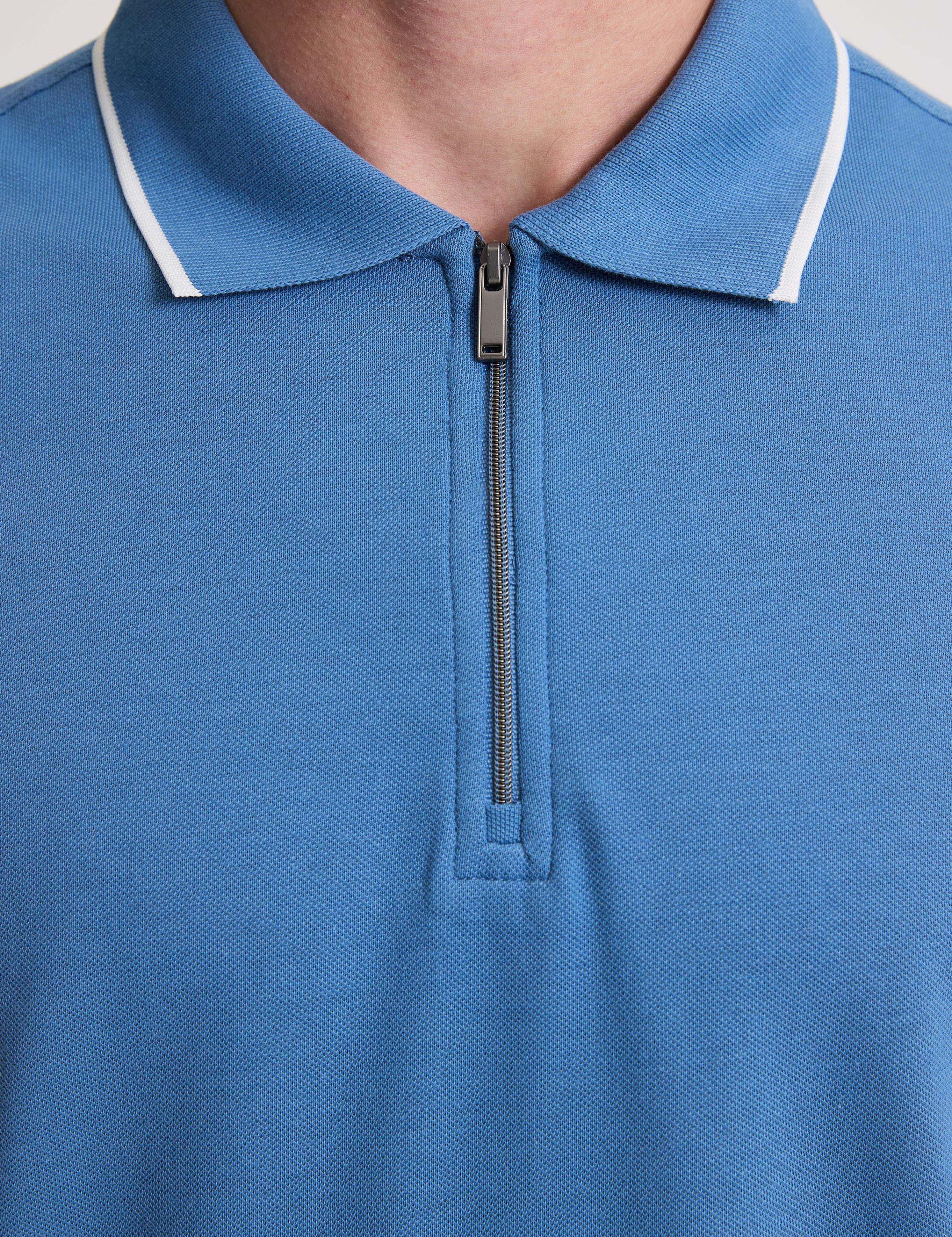 Koyu Mavi Slim Fit %100 Pamuk Fermuarlı Polo Yaka Tişört