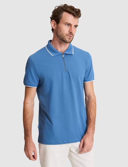 Koyu Mavi Slim Fit %100 Pamuk Fermuarlı Polo Yaka Tişört - 50307516043
