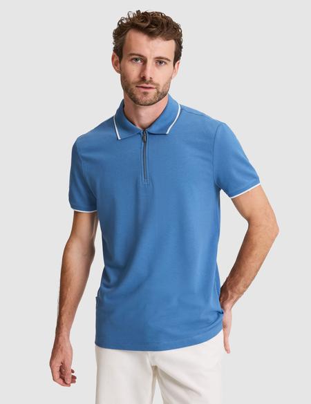 Koyu Mavi Slim Fit %100 Pamuk Fermuarlı Polo Yaka Tişört - 50307516043