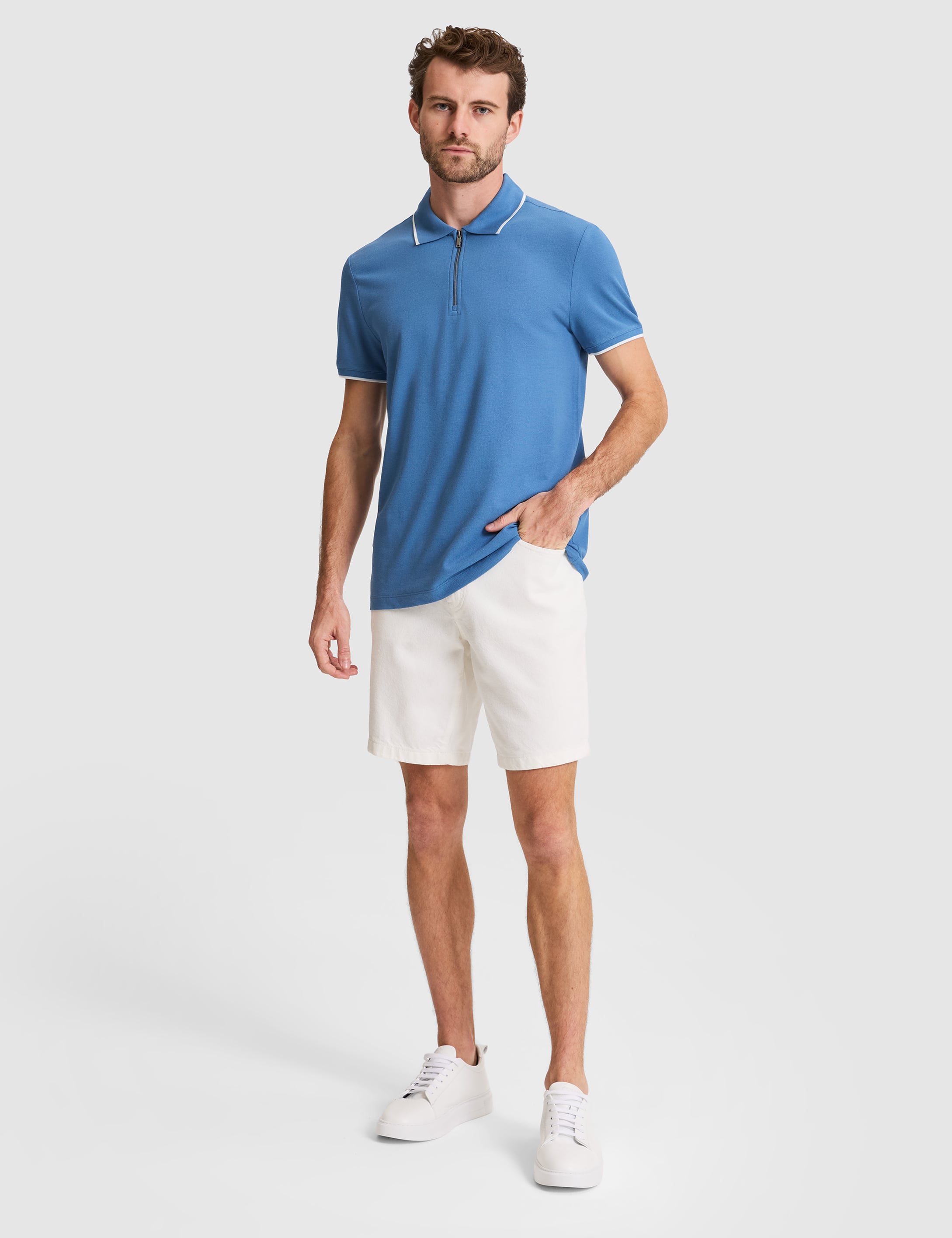 Koyu Mavi Slim Fit %100 Pamuk Fermuarlı Polo Yaka Tişört - 50307516043