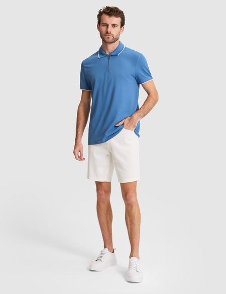 Koyu Mavi Slim Fit %100 Pamuk Fermuarlı Polo Yaka Tişört - 50307516043