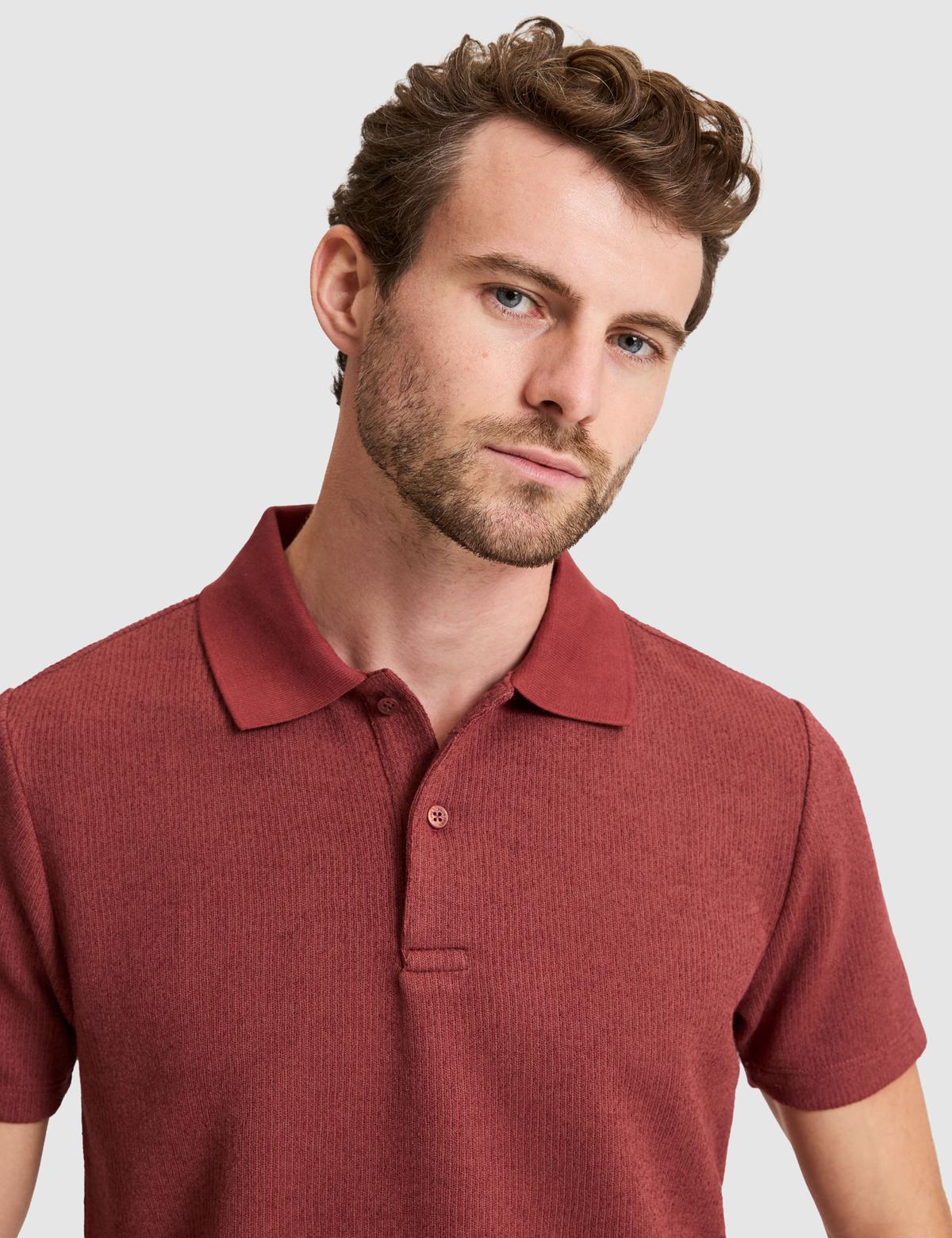 Nar Slim Fit Örme Dokulu Düğmeli Polo Yaka Tişört - 50310171062