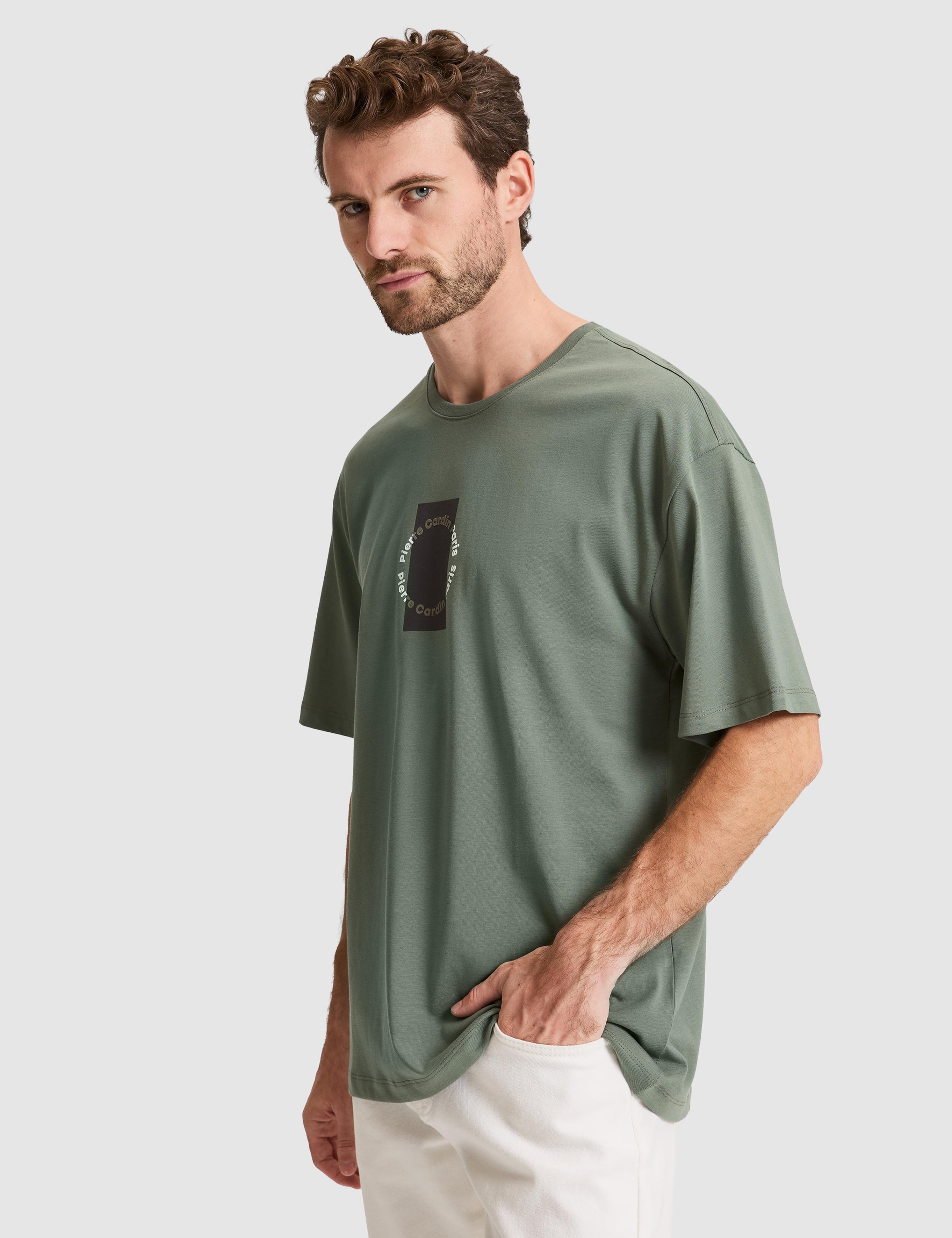 Haki Comfort Fit Bisiklet Yaka Tişört