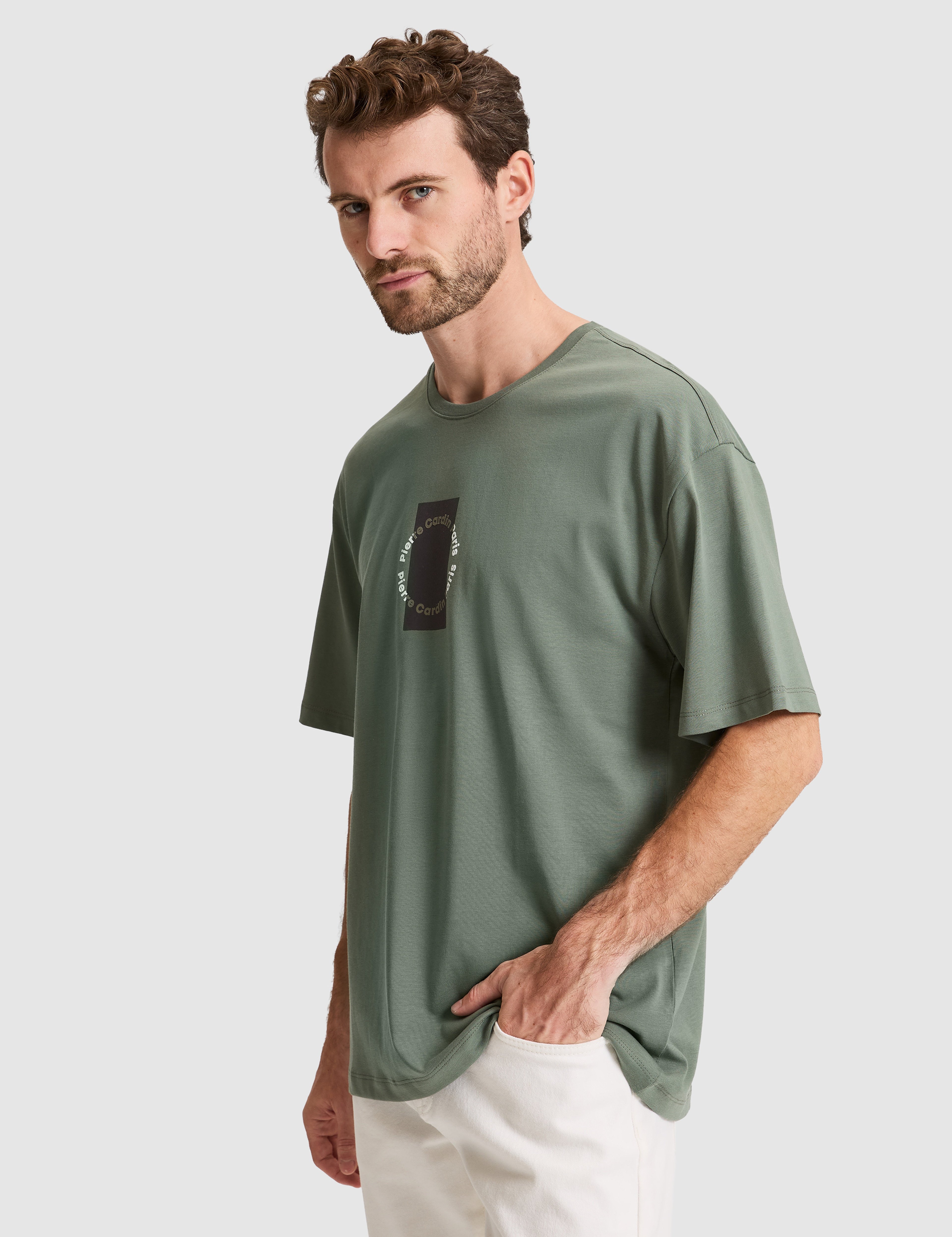 Haki Comfort Fit Bisiklet Yaka Tişört
