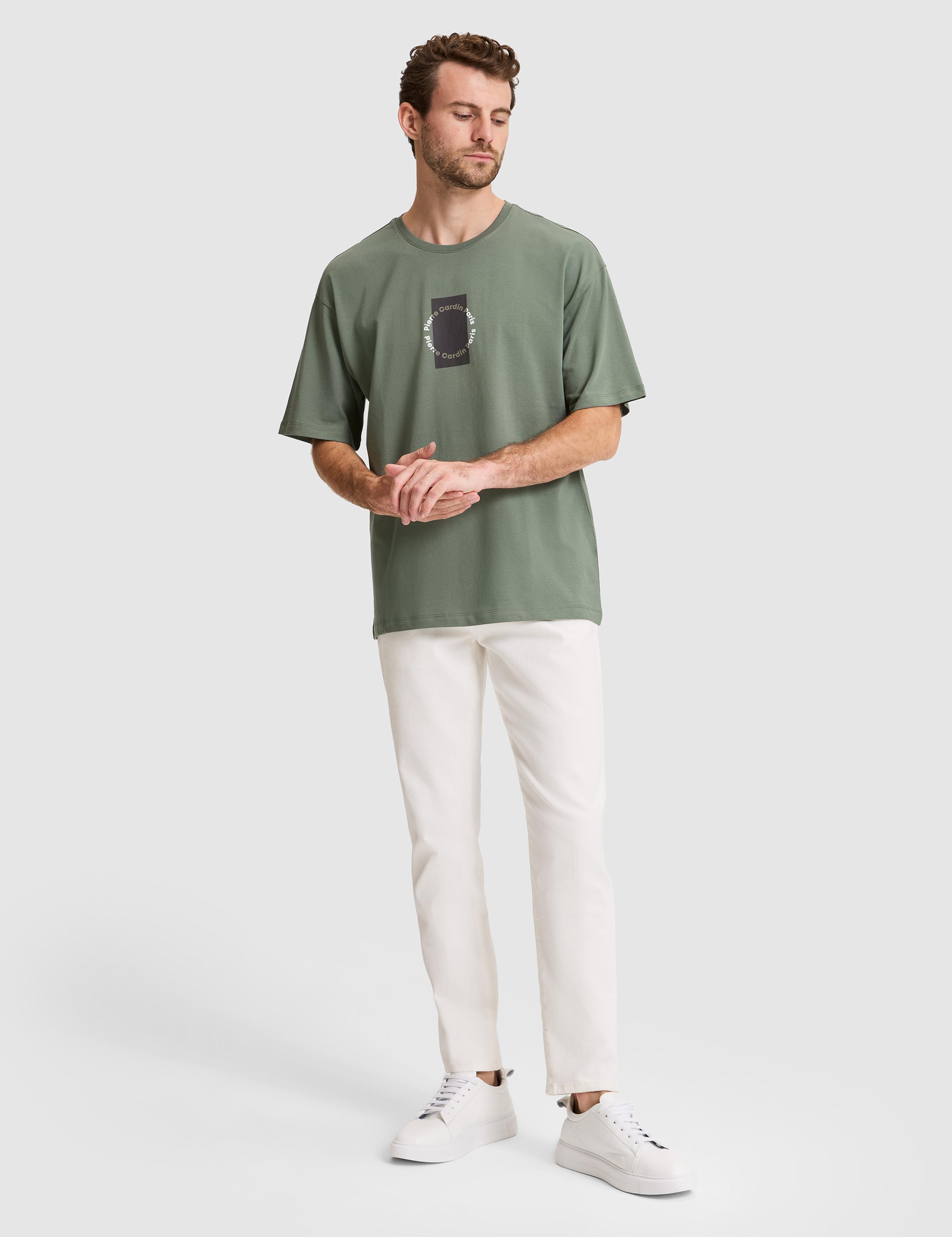 Haki Comfort Fit Bisiklet Yaka Tişört