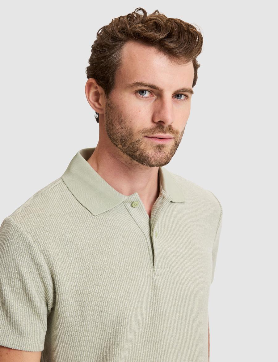 Haki Slim Fit Örme Dokulu Düğmeli Polo Yaka Tişört