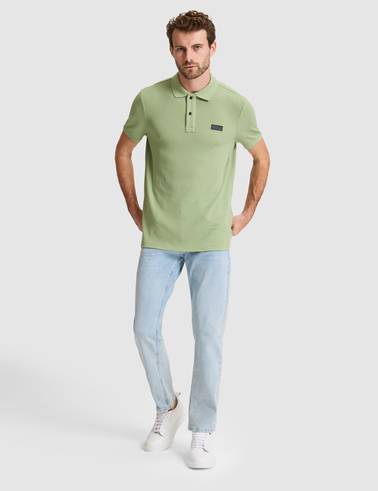 Çağla Yeşili Slim Fit Örme Dokulu Polo Yaka Tişört