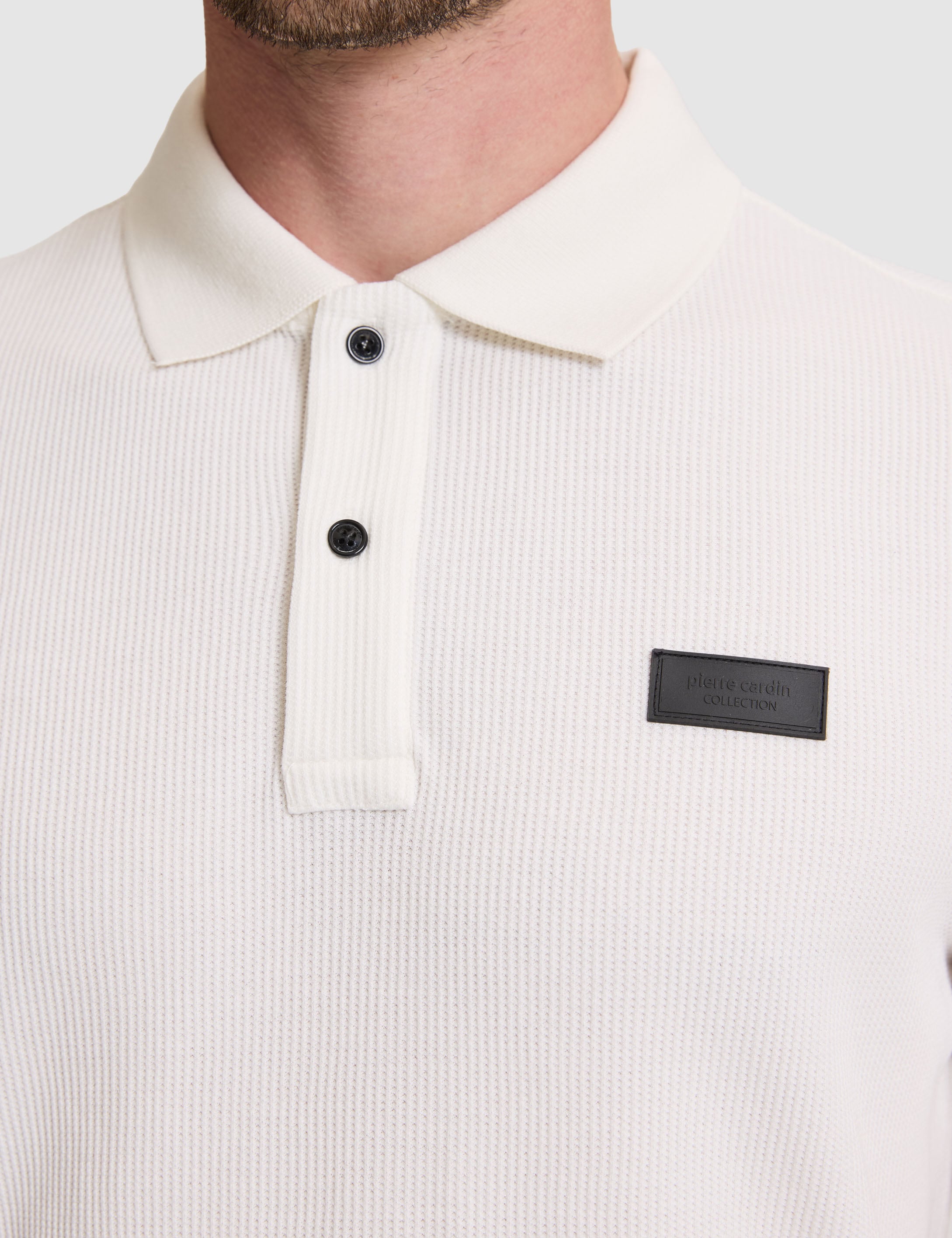 Beyaz Slim Fit Örme Dokulu Düğmeli Polo Yaka Tişört - 50309959038