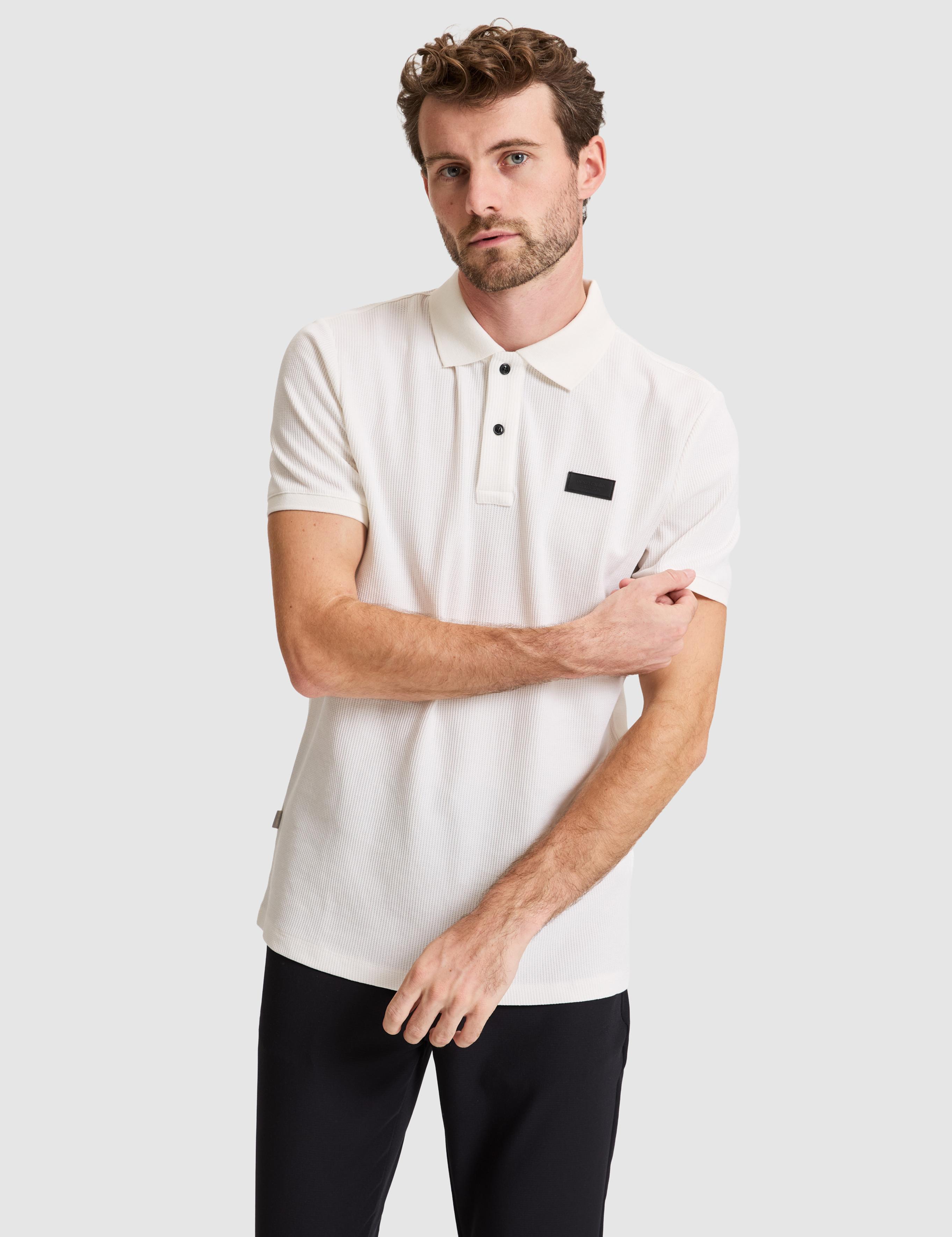 Beyaz Slim Fit Örme Dokulu Düğmeli Polo Yaka Tişört