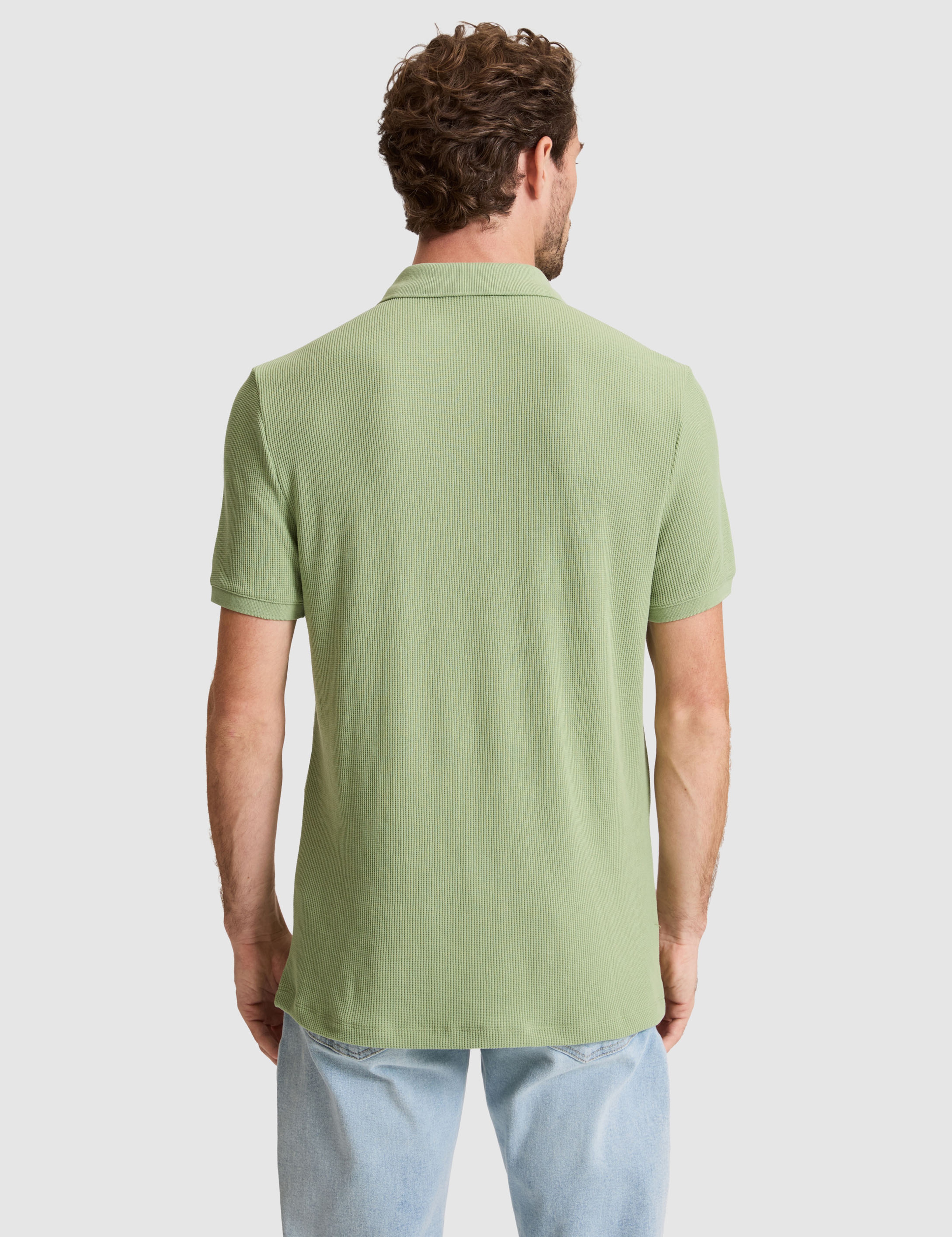 Çağla Yeşili Slim Fit Örme Dokulu Düğmeli Polo Yaka Tişört - Image 5
