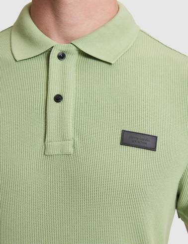Çağla Yeşili Slim Fit Örme Dokulu Polo Yaka Tişört