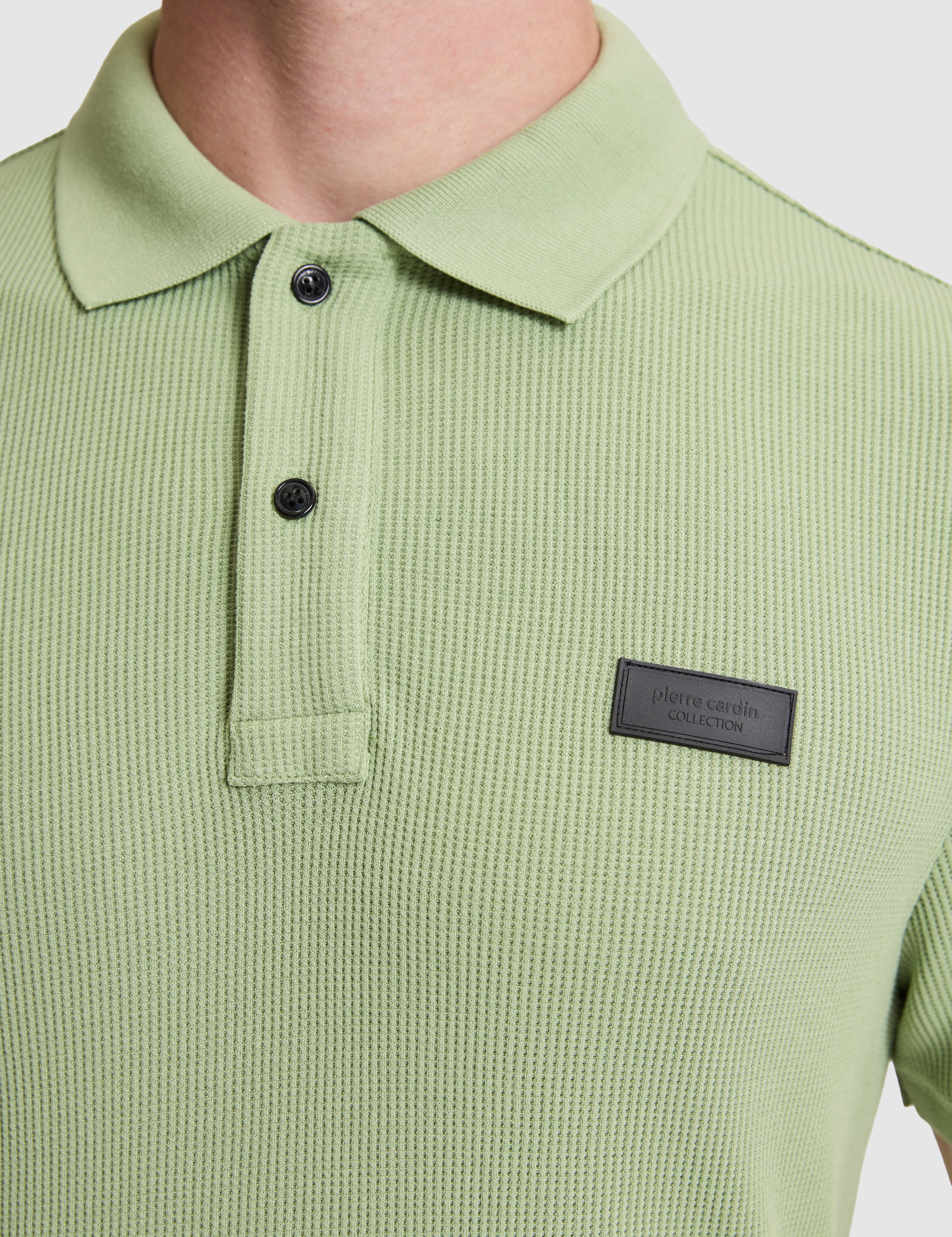 Çağla Yeşili Slim Fit Örme Dokulu Düğmeli Polo Yaka Tişört - 50309959046
