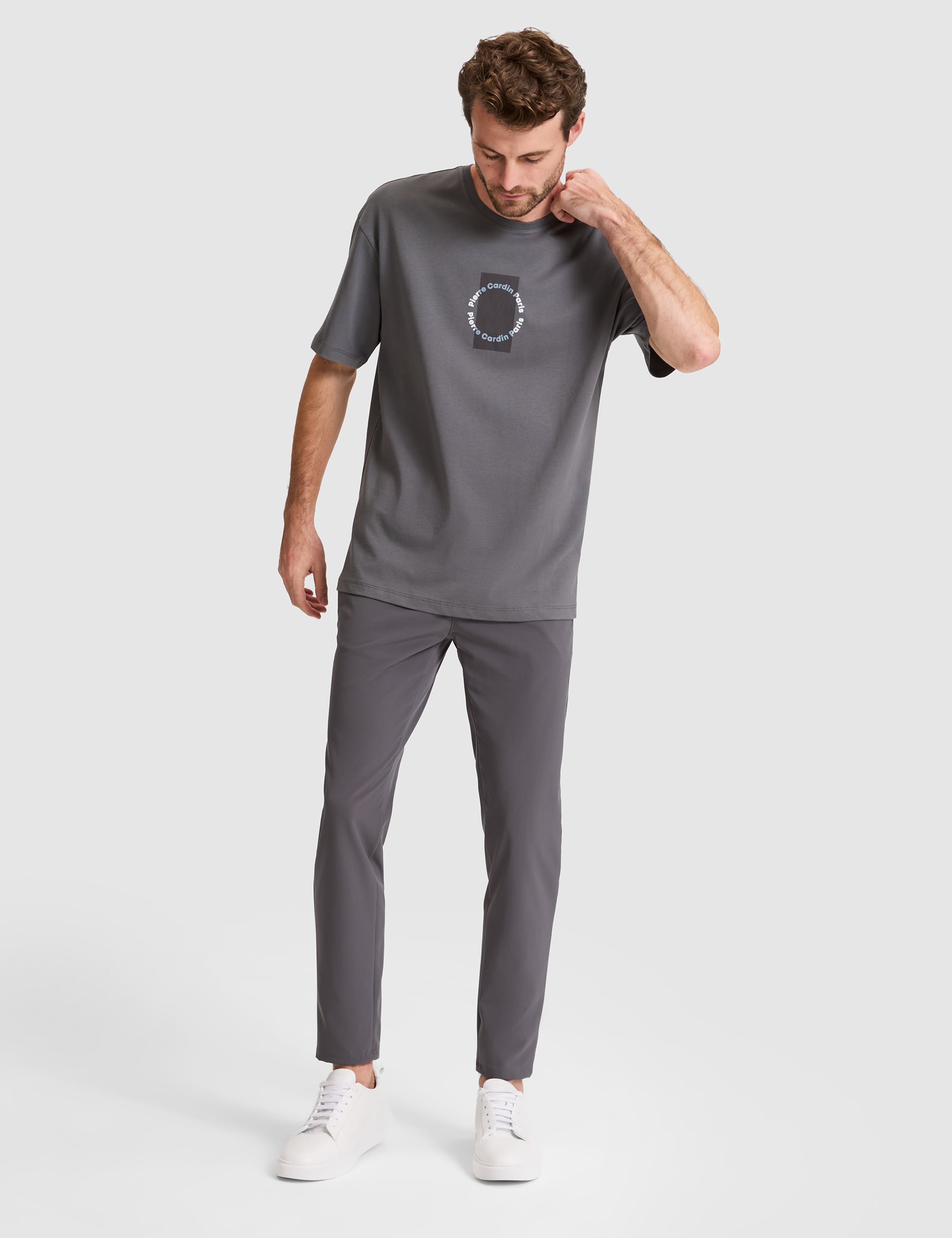 Antrasit Comfort Fit Bisiklet Yaka Tişört - 50310155034