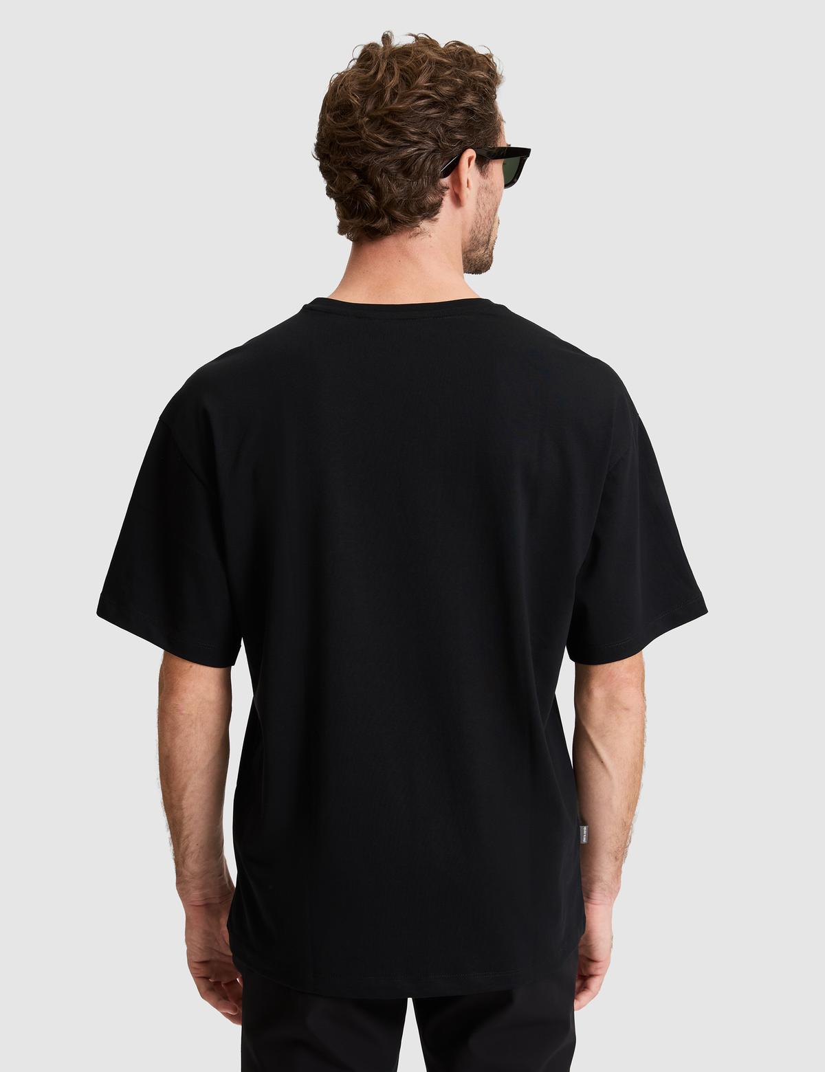Siyah Comfort Fit Bisiklet Yaka Tişört - 50310144016