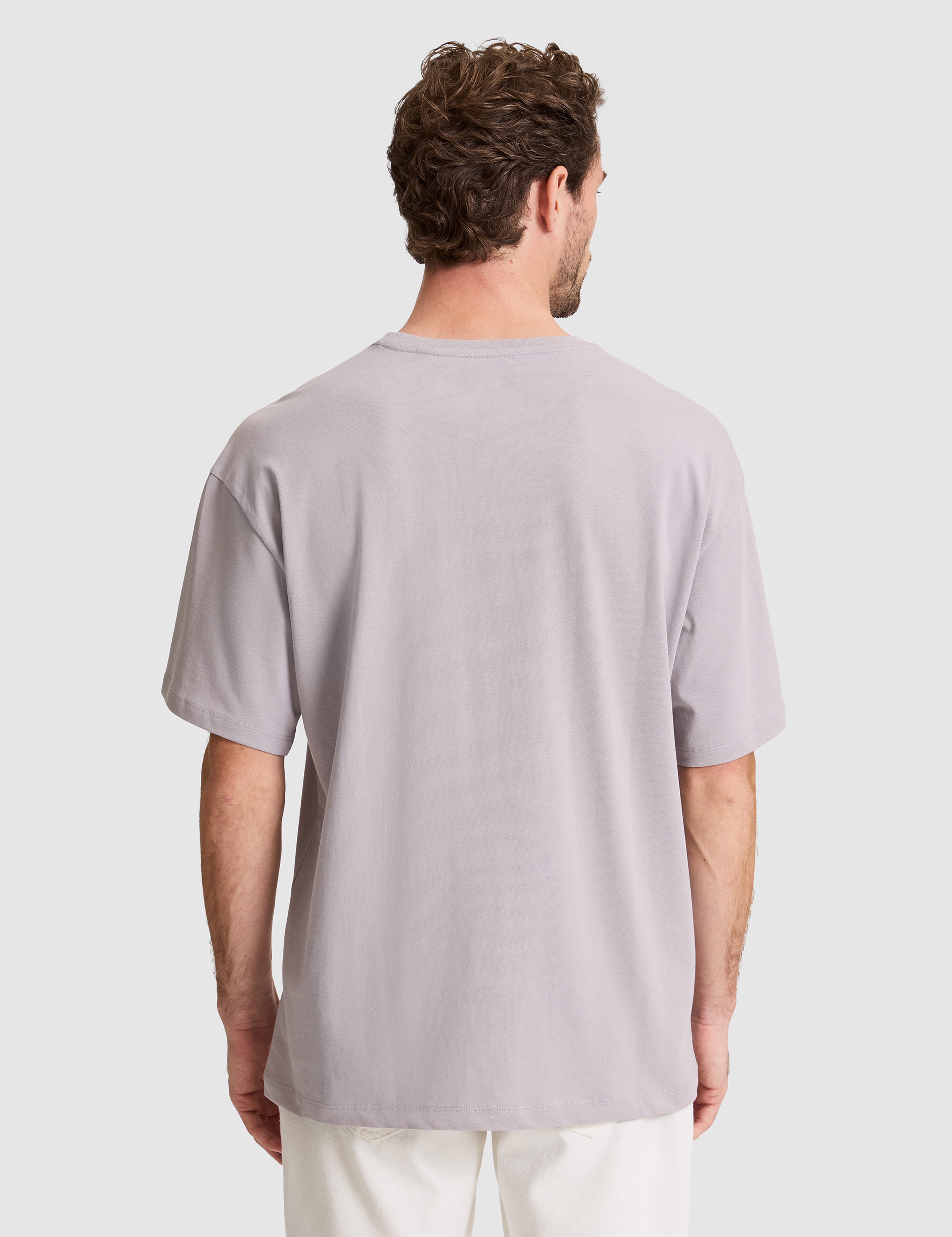 Gri Comfort Fit Bisiklet Yaka Tişört - Image 5