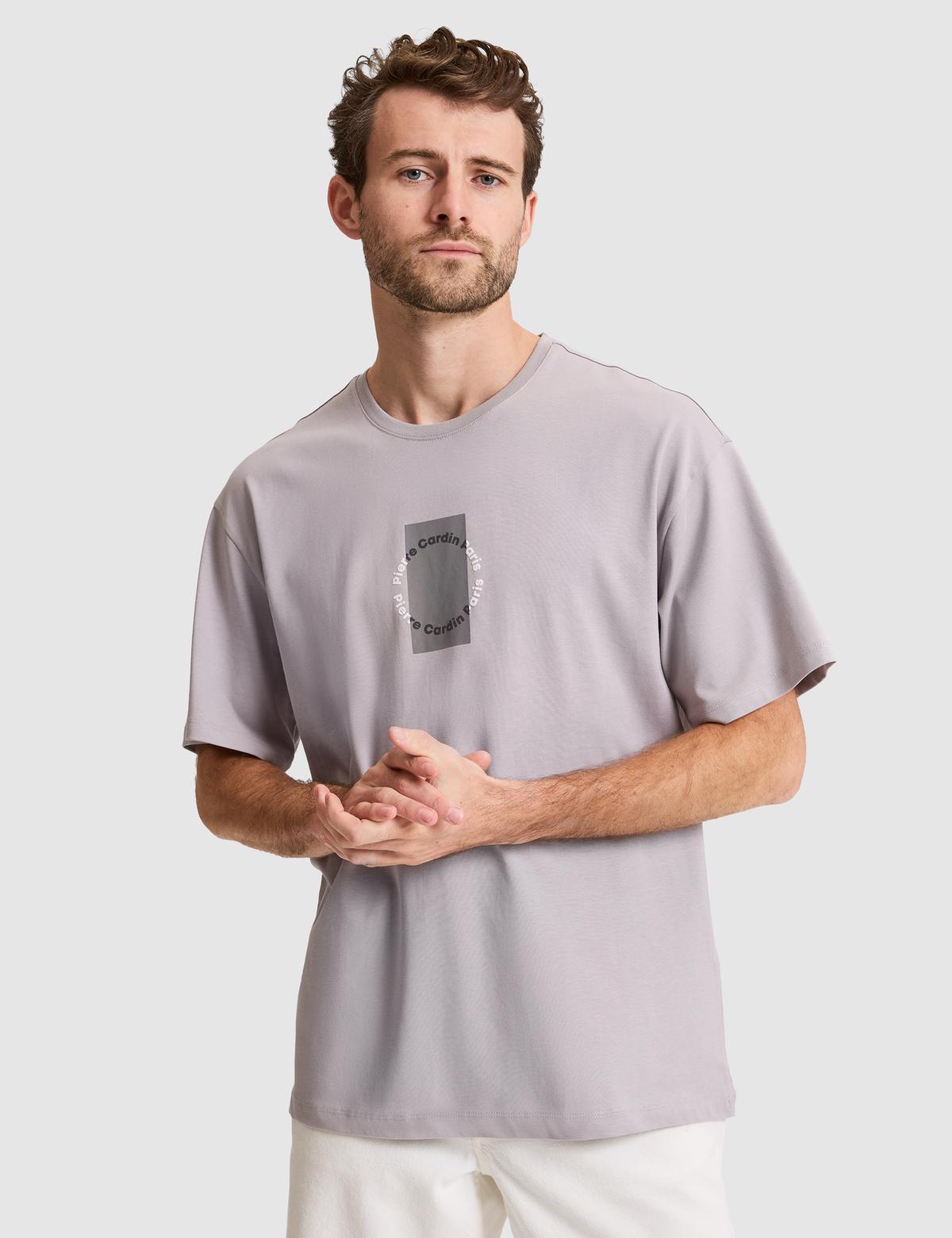 Gri Comfort Fit Bisiklet Yaka Tişört