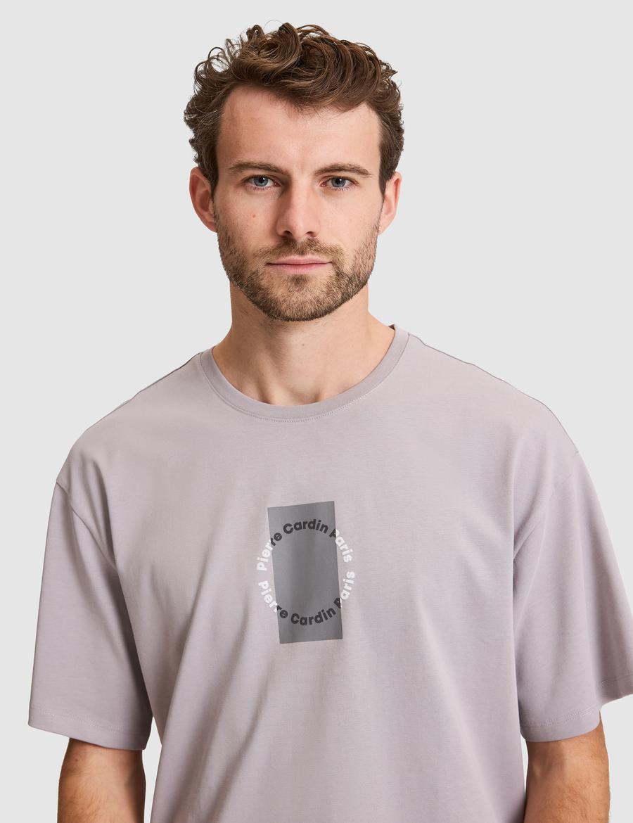 Gri Comfort Fit Bisiklet Yaka Tişört
