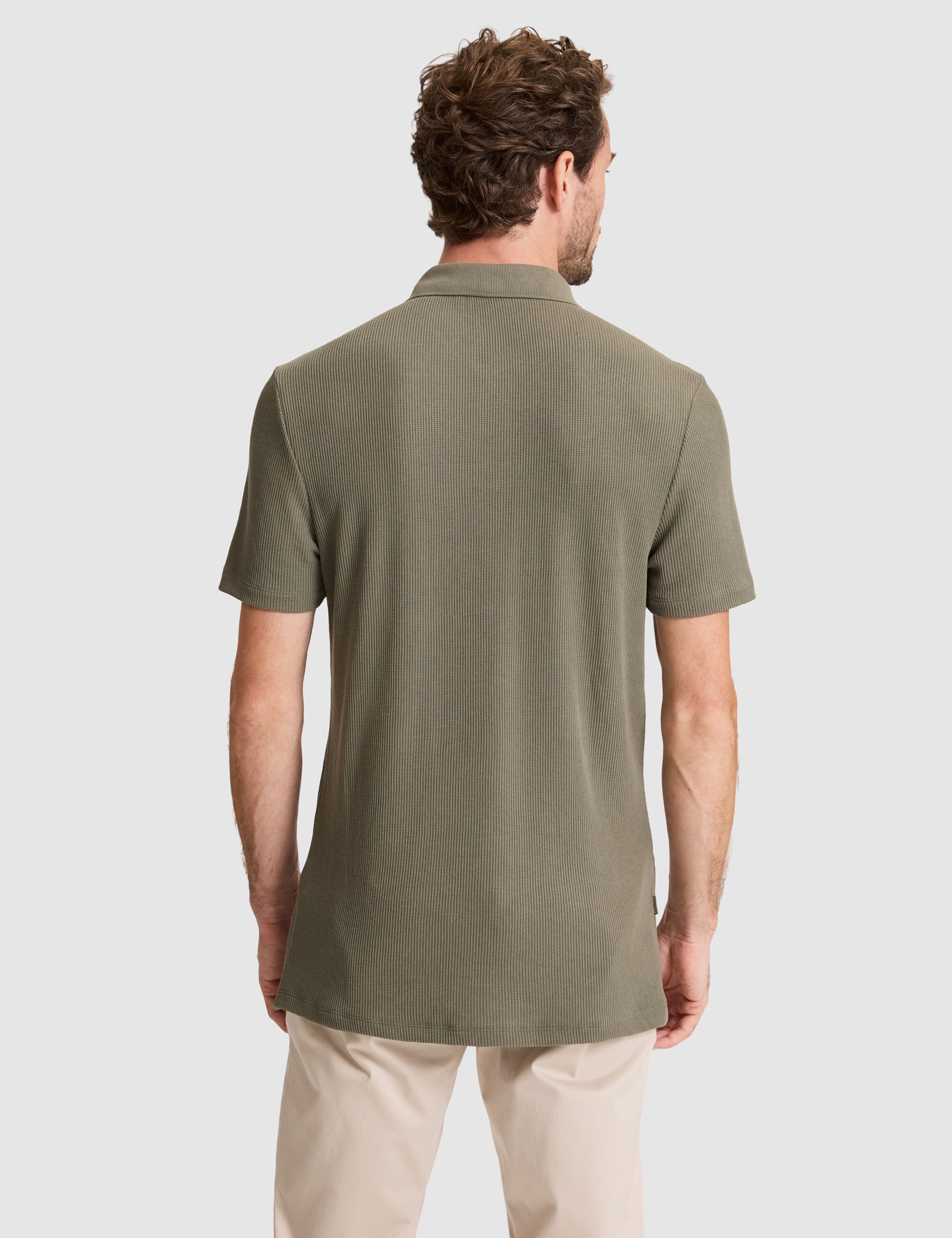 Haki Slim Fit Örme Dokulu Polo Yaka Tişört