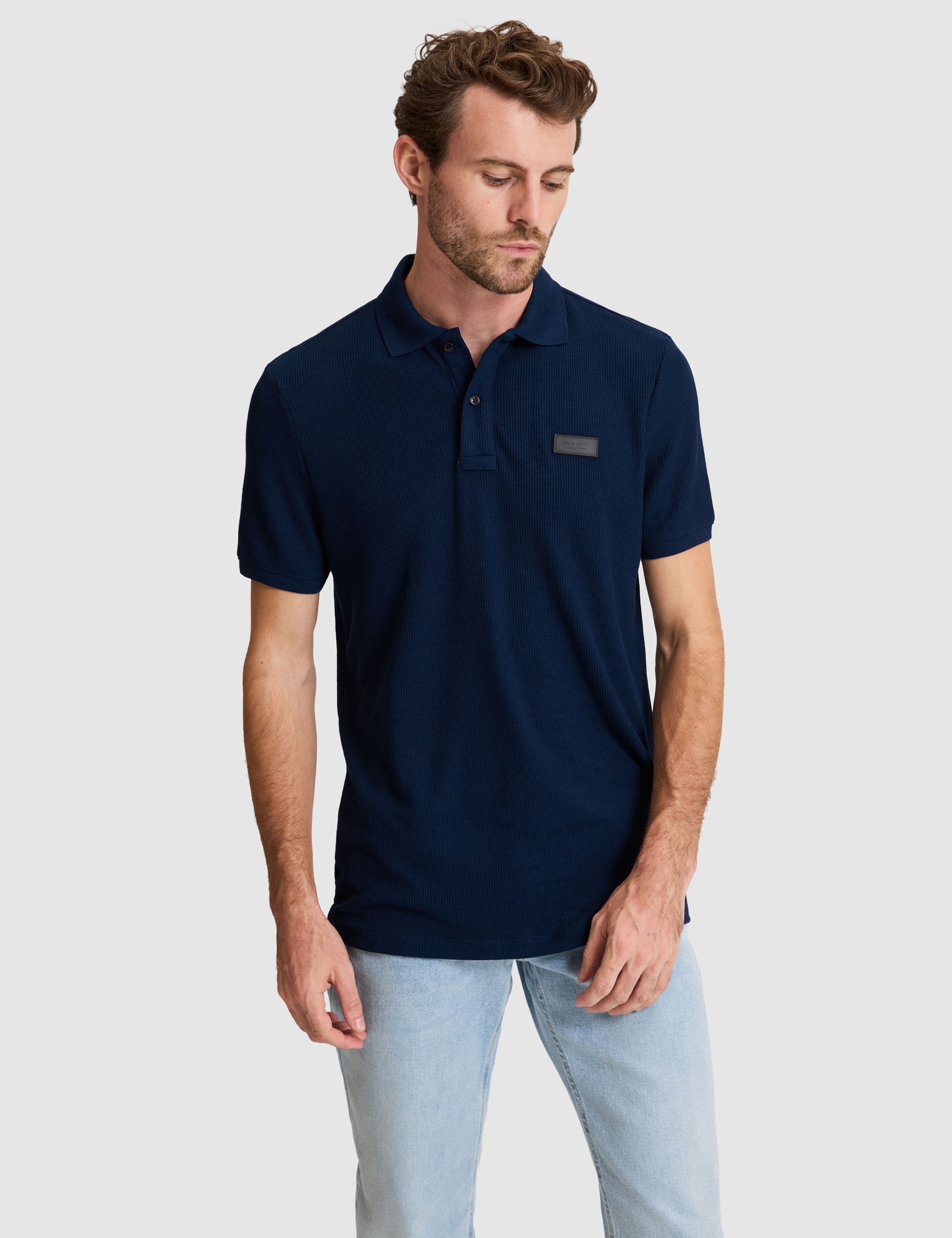 Lacivert Slim Fit Örme Dokulu Düğmeli Polo Yaka Tişört - 50309959028