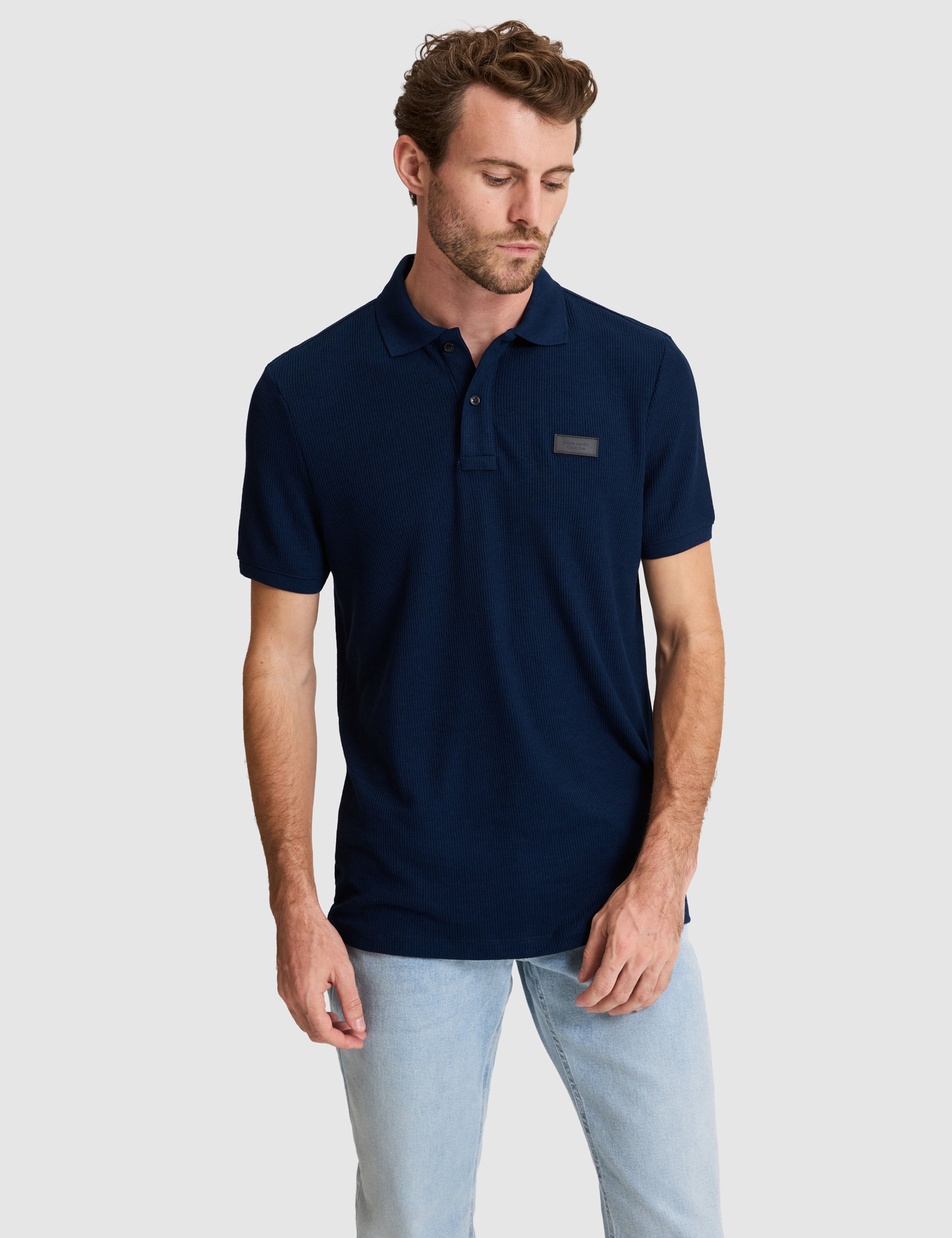 Lacivert Slim Fit Örme Dokulu Polo Yaka Tişört