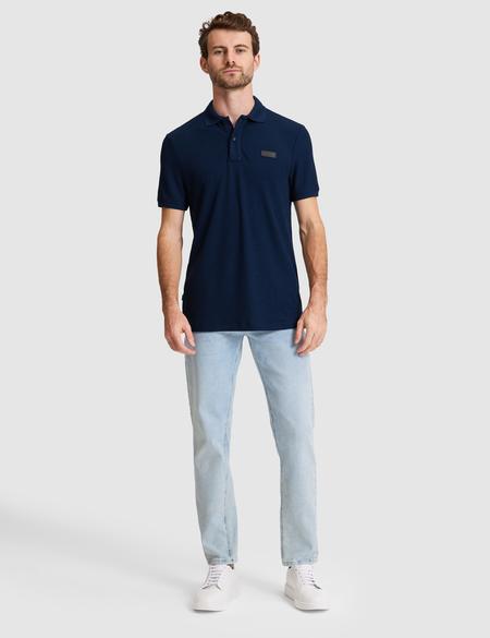 Lacivert Slim Fit Örme Dokulu Düğmeli Polo Yaka Tişört - 50309959028