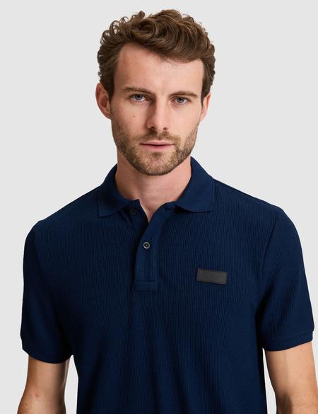 Lacivert Slim Fit Örme Dokulu Düğmeli Polo Yaka Tişört - 50309959028