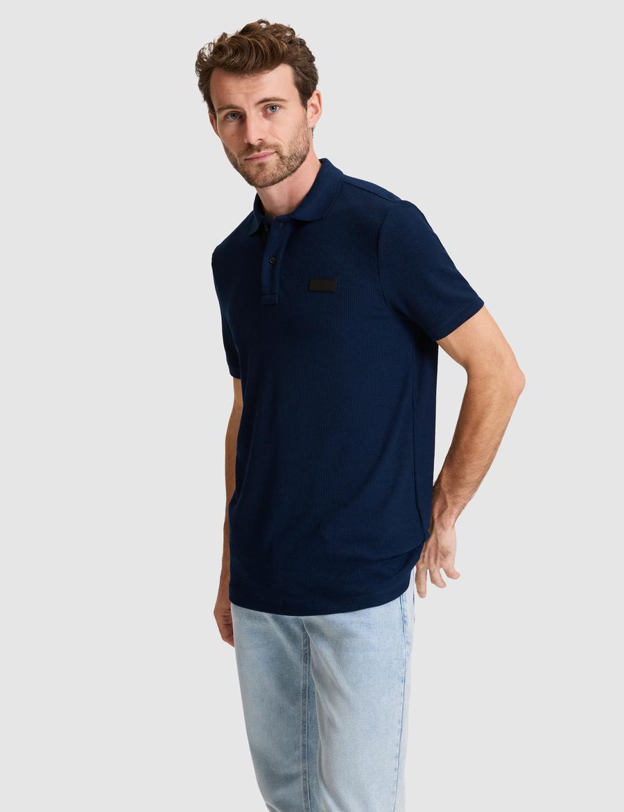 Lacivert Slim Fit Örme Dokulu Düğmeli Polo Yaka Tişört