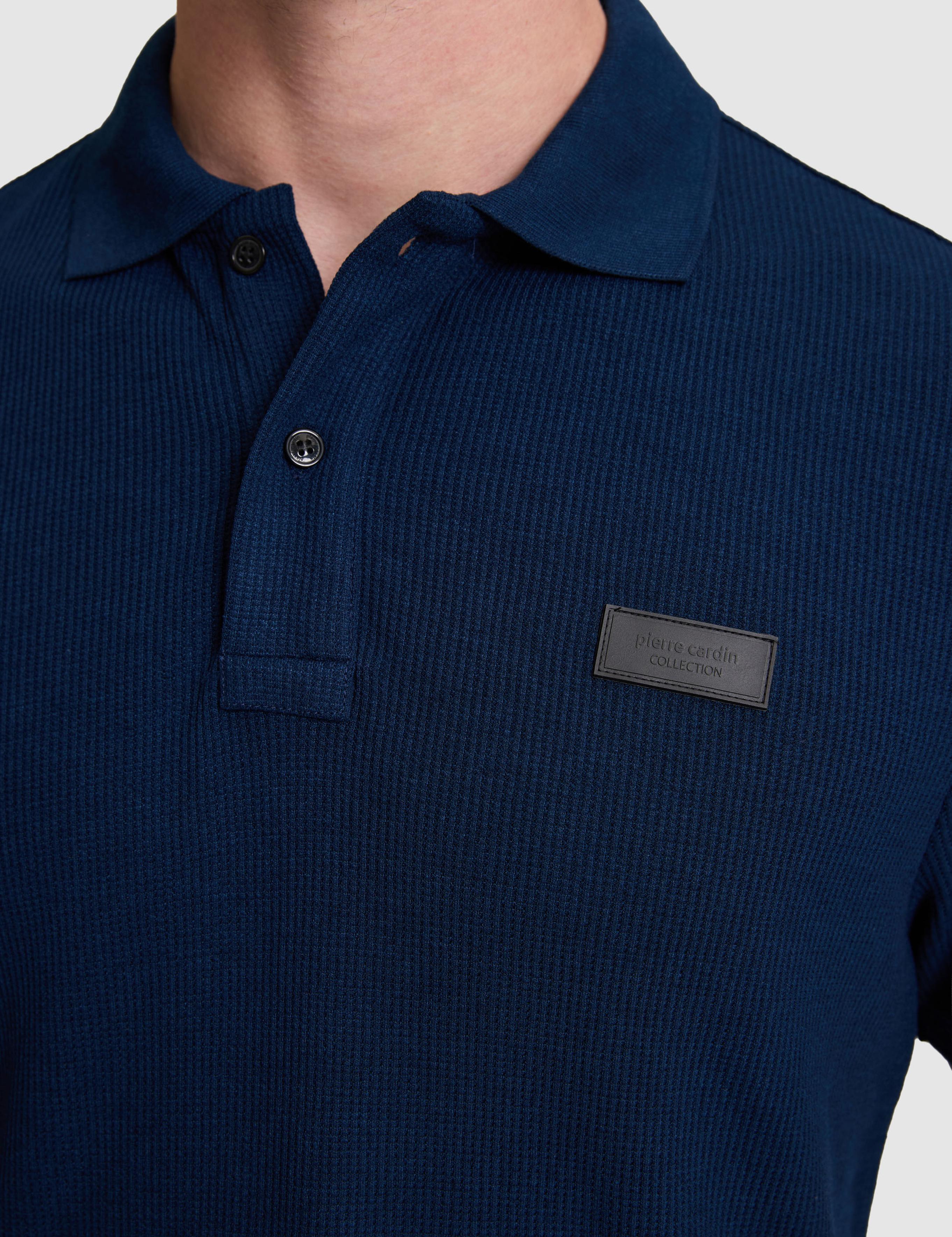 Lacivert Slim Fit Örme Dokulu Düğmeli Polo Yaka Tişört