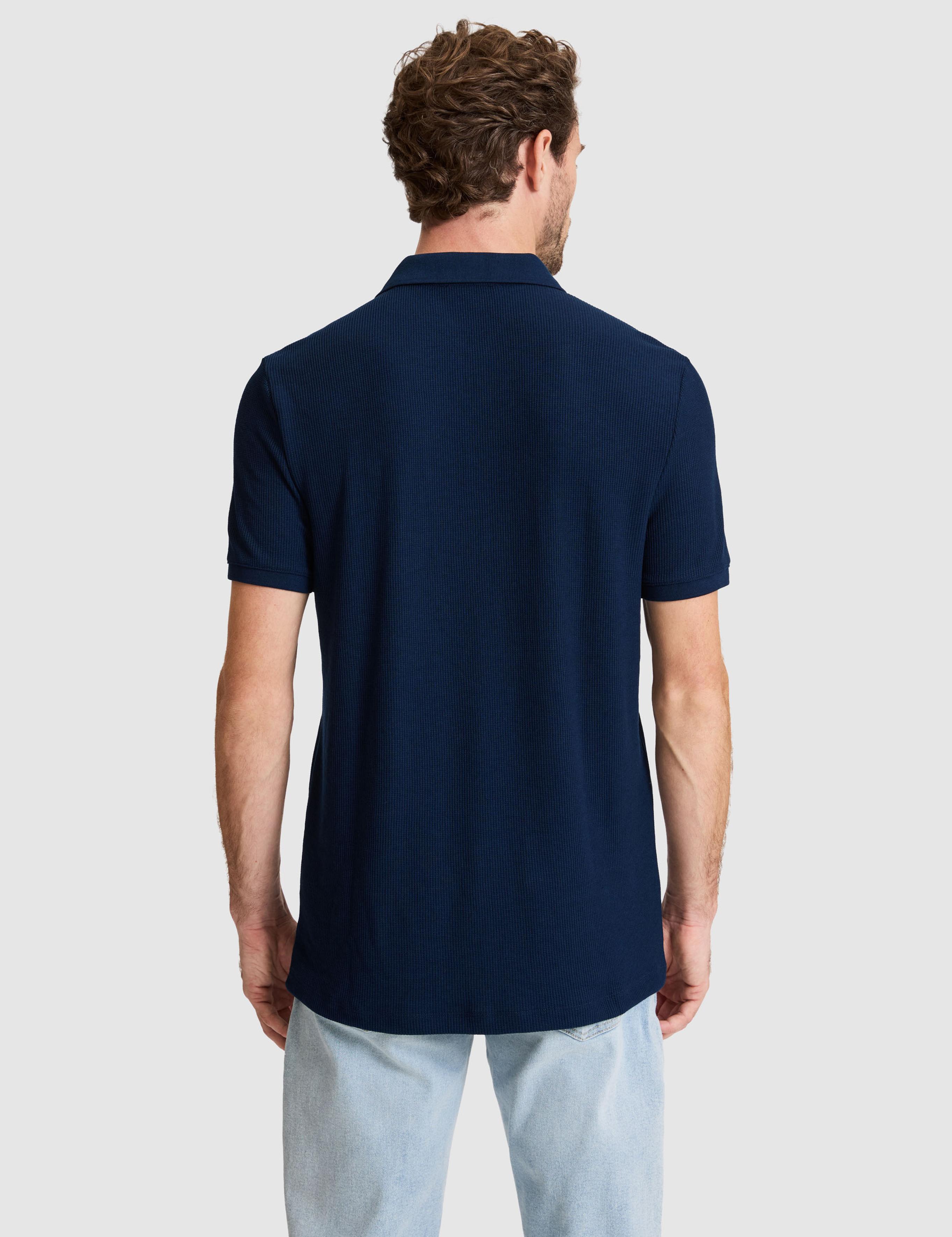 Lacivert Slim Fit Örme Dokulu Düğmeli Polo Yaka Tişört
