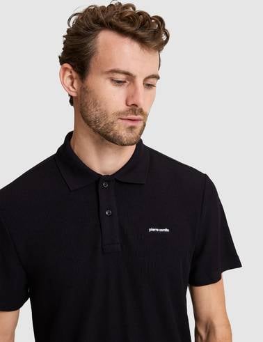 Siyah Slim Fit Örme Dokulu Polo Yaka Tişört