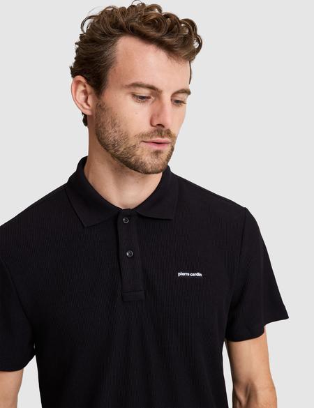 Siyah Slim Fit Örme Dokulu Düğmeli Polo Yaka Tişört - 50309946010