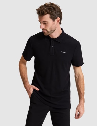 Siyah Slim Fit Örme Dokulu Düğmeli Polo Yaka Tişört