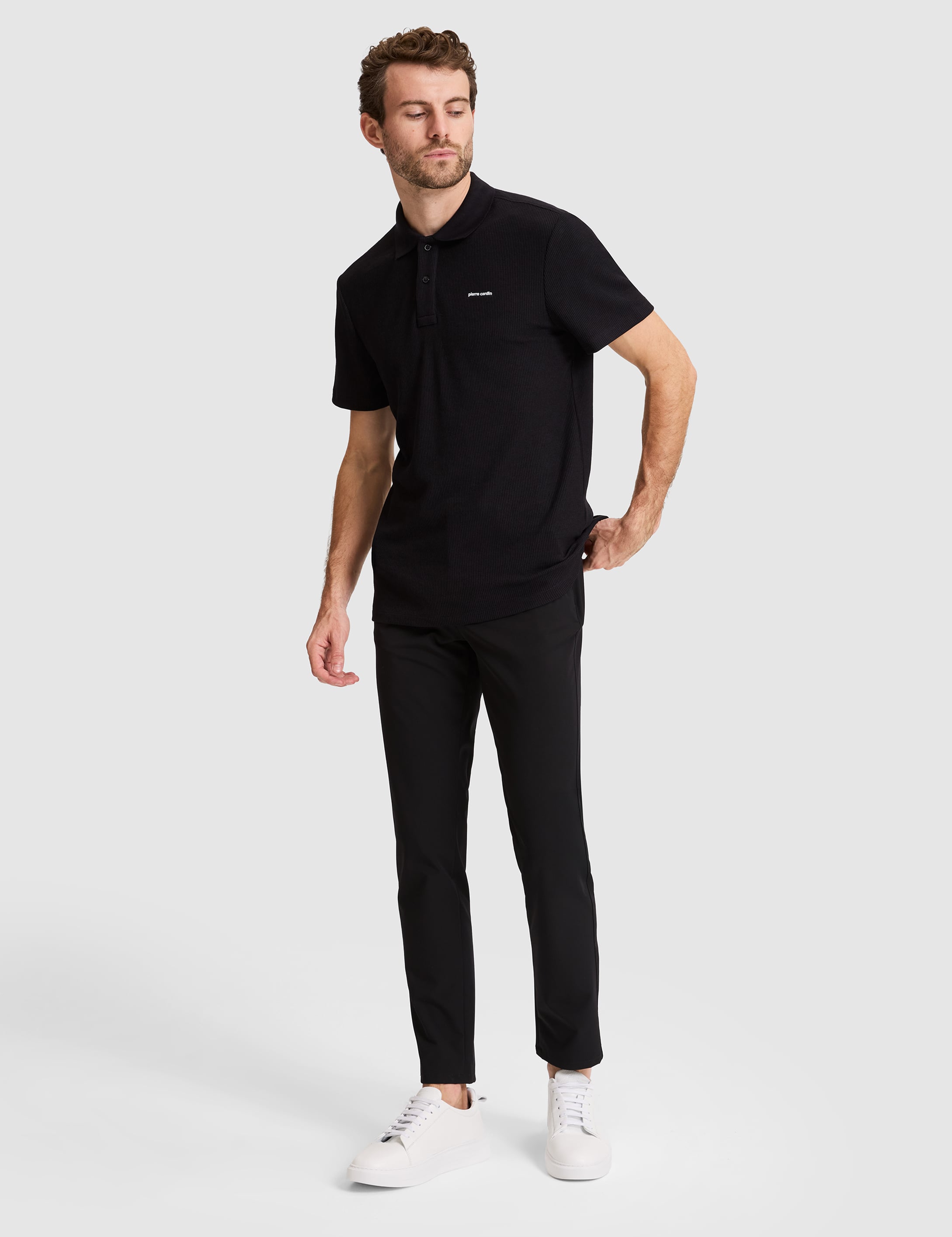 Siyah Slim Fit Örme Dokulu Düğmeli Polo Yaka Tişört - 50309946010
