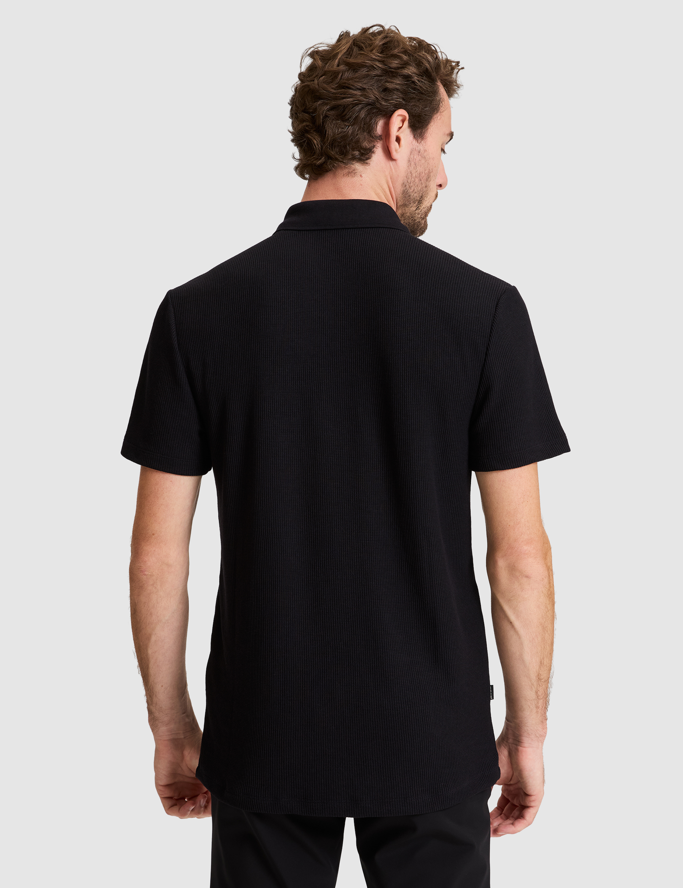 Siyah Slim Fit Örme Dokulu Düğmeli Polo Yaka Tişört - 50309946010